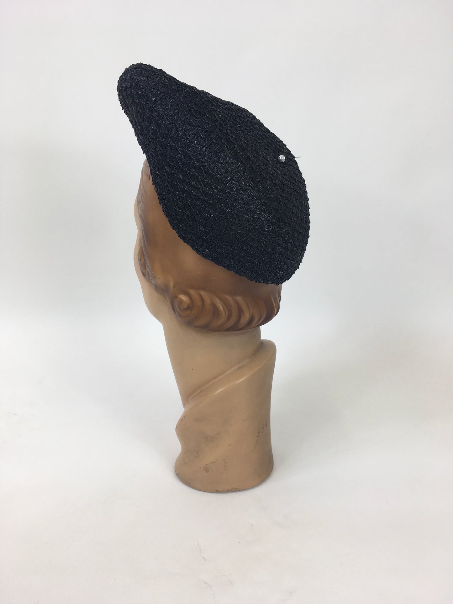 Original 1940's Navy Woven Raffia Hat - In a Sensational Shape with Hat Pin