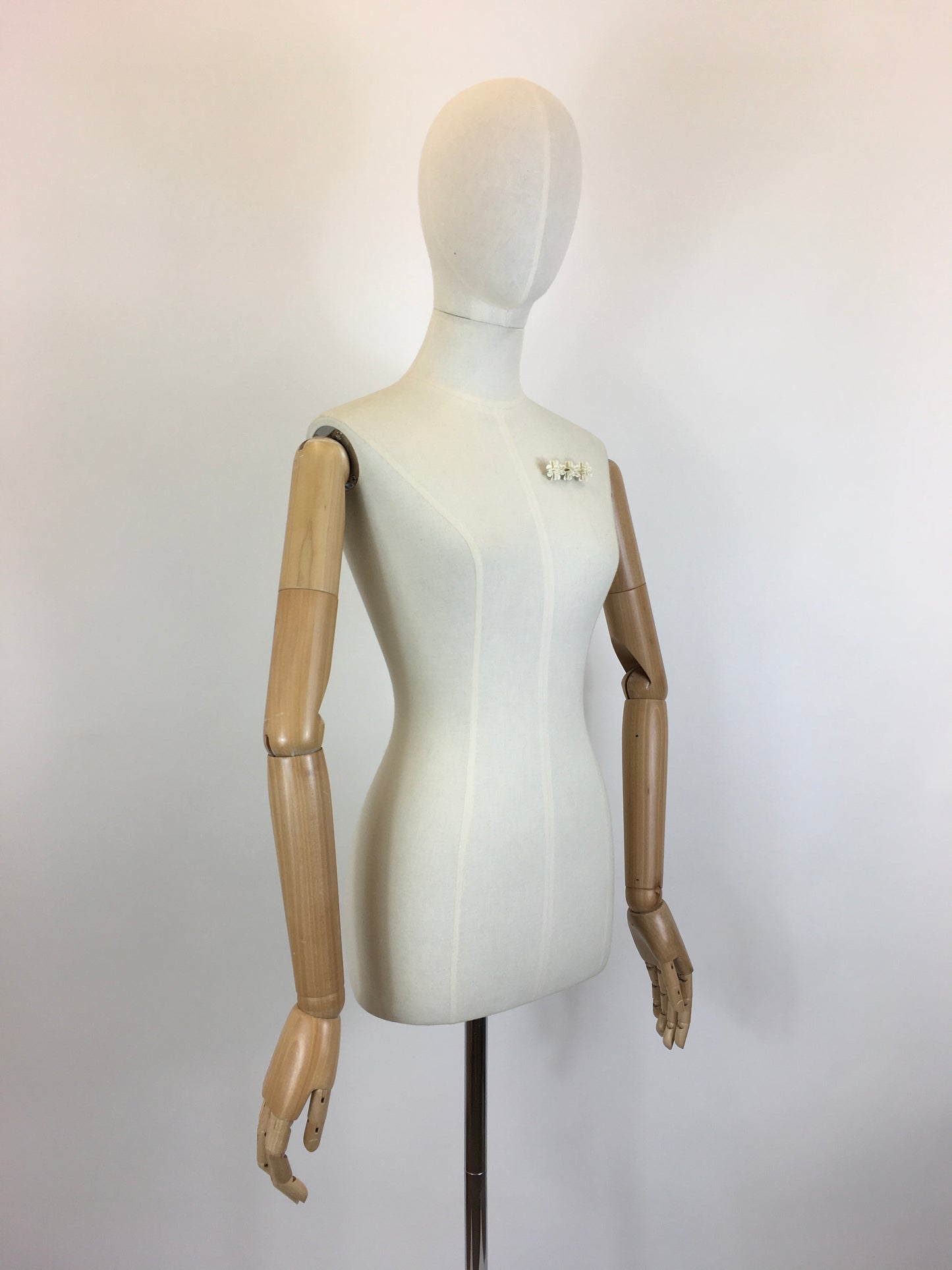 Original Late 1930’s Early 1940’s Celluloid Flora Bar Brooch - In Old White