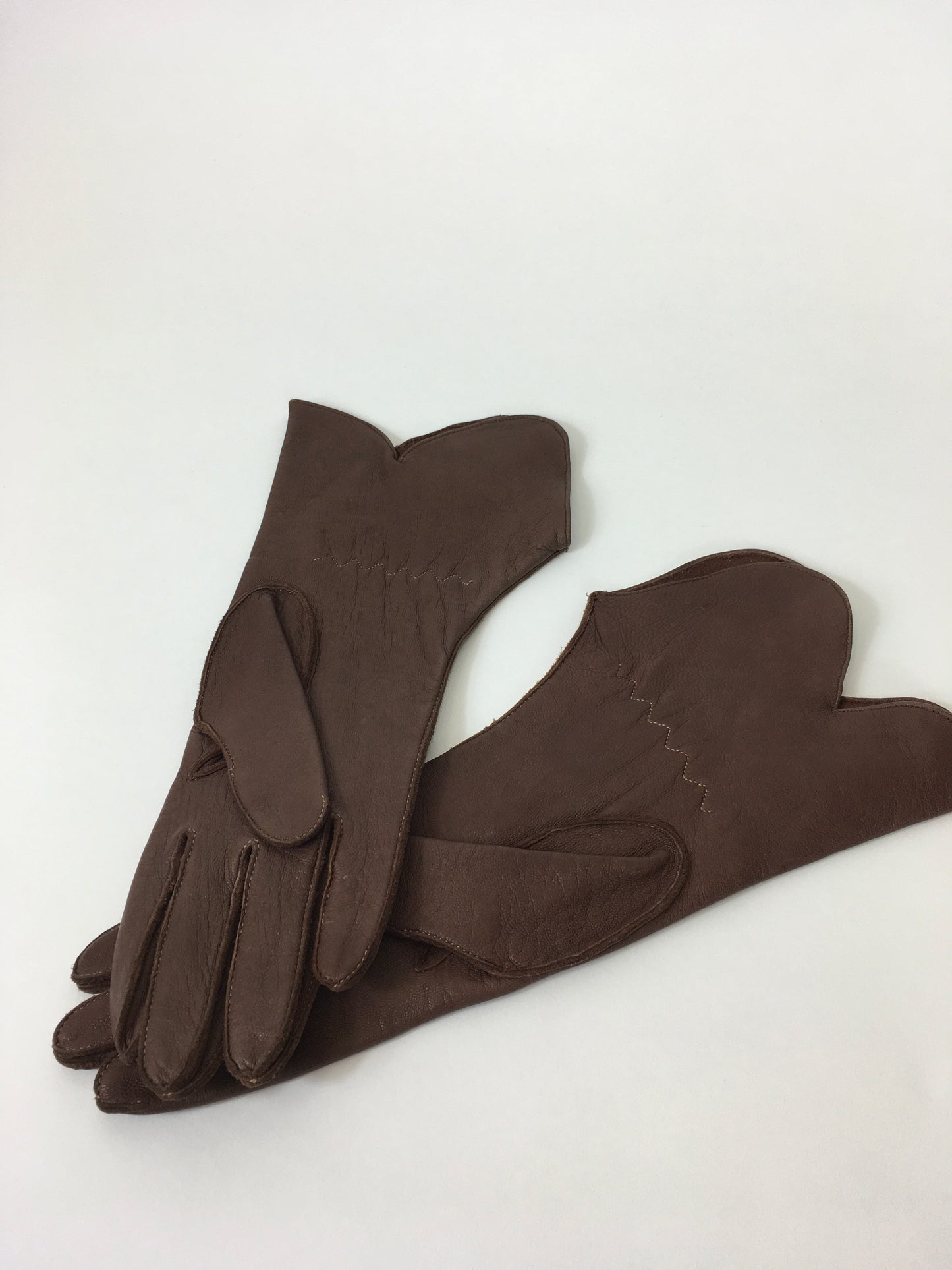 Original 1940s Brown & Taupe Gauntlet Gloves - In Soft Subtle Leather