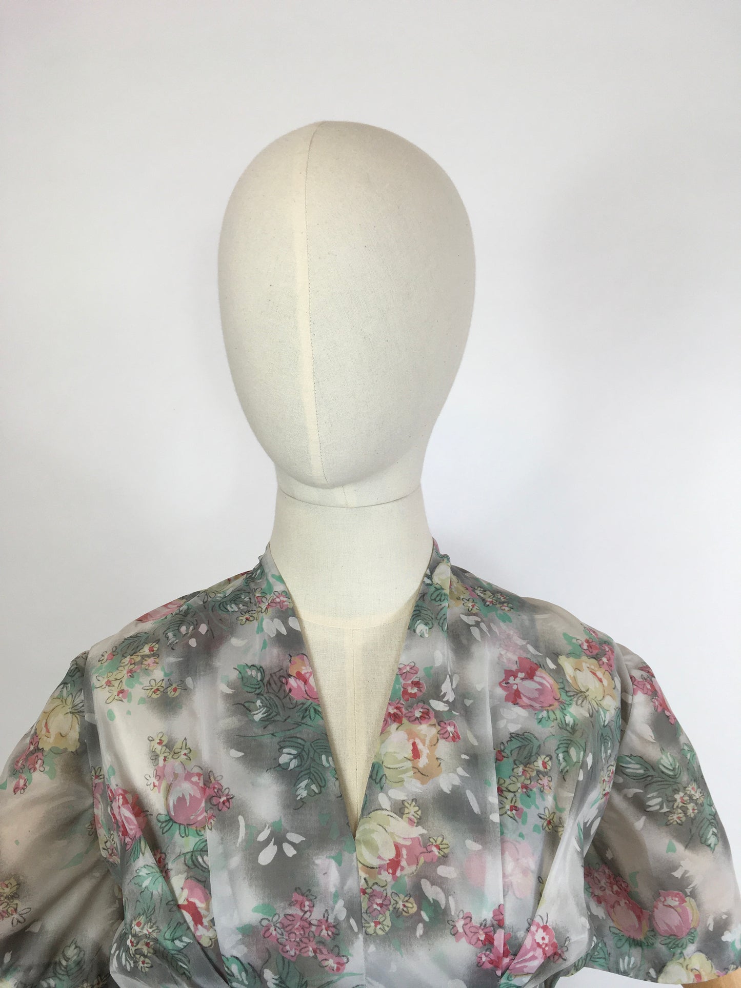 Original 1950s ‘ Eastex ‘ Floral Dress - In a Lovely Muted Colour Pallet of Soft Pinks, Muted Creams, Taupe and Greys