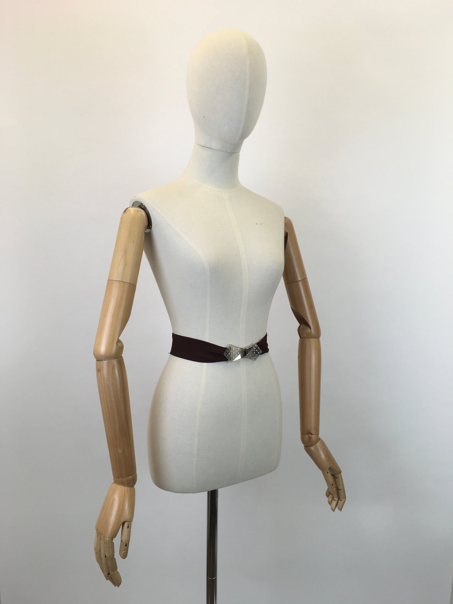 Original 1930’s Brown Crepe Belt - With Deco Glass Buckle Clasp