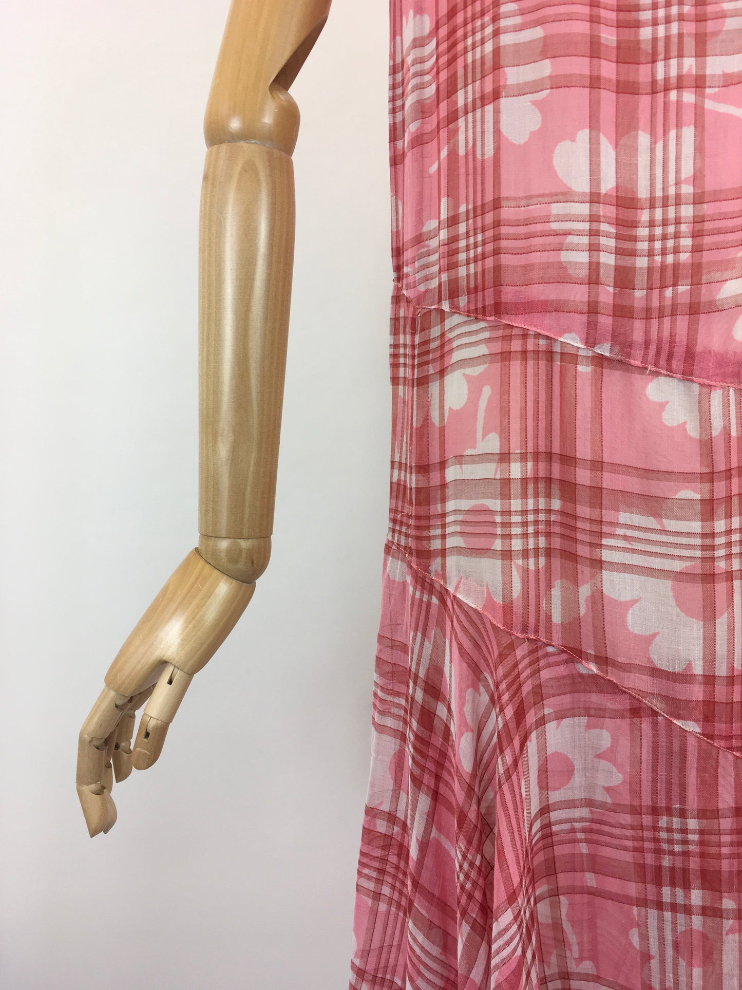 Original 1920's Darling Cotton Lawn Day Dress - In A Rose Pink Floral and Plaid Cloth