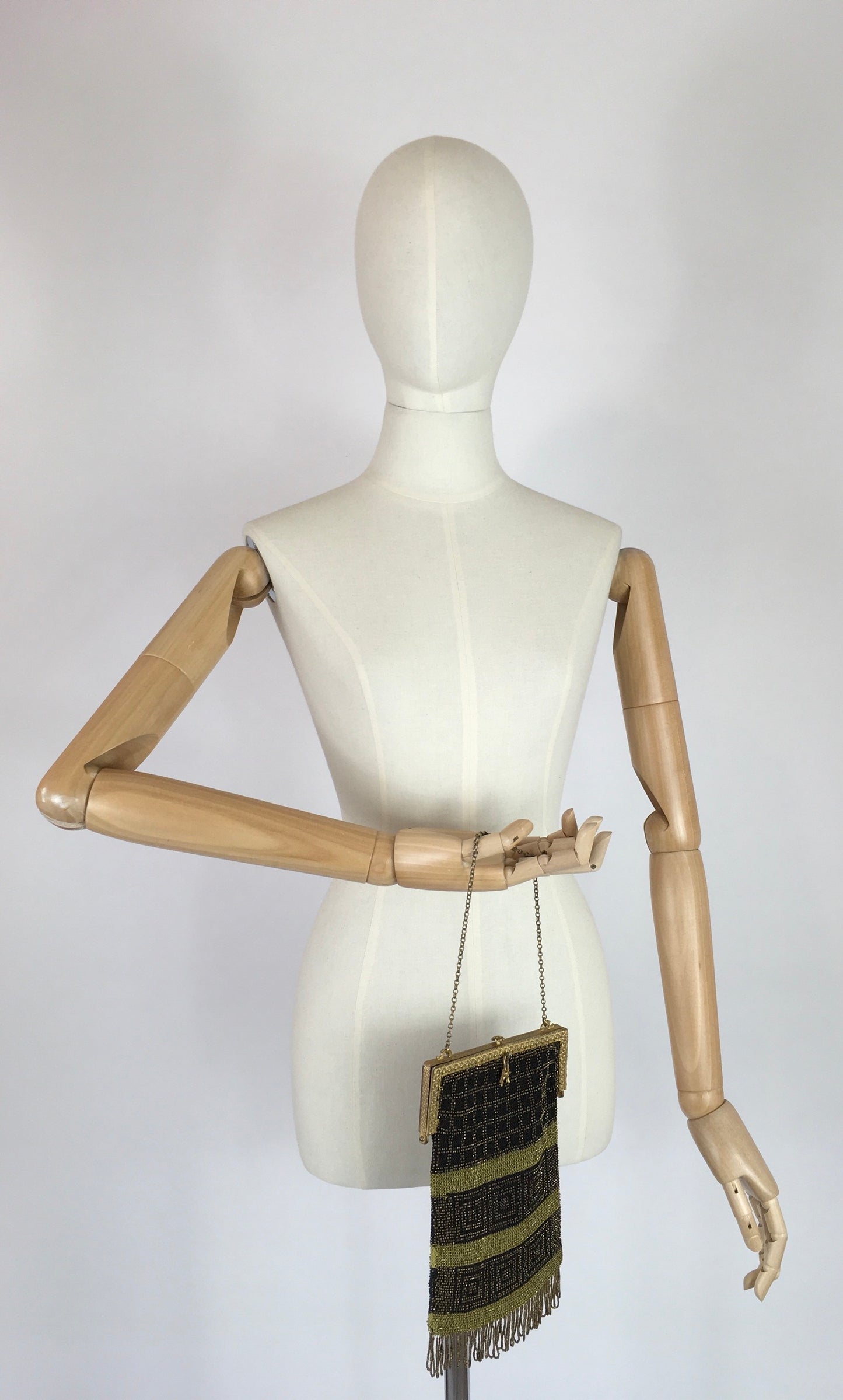 Original 1910s Chain Beaded Bag - In A Lovely Deco Pallet of Black and Gold