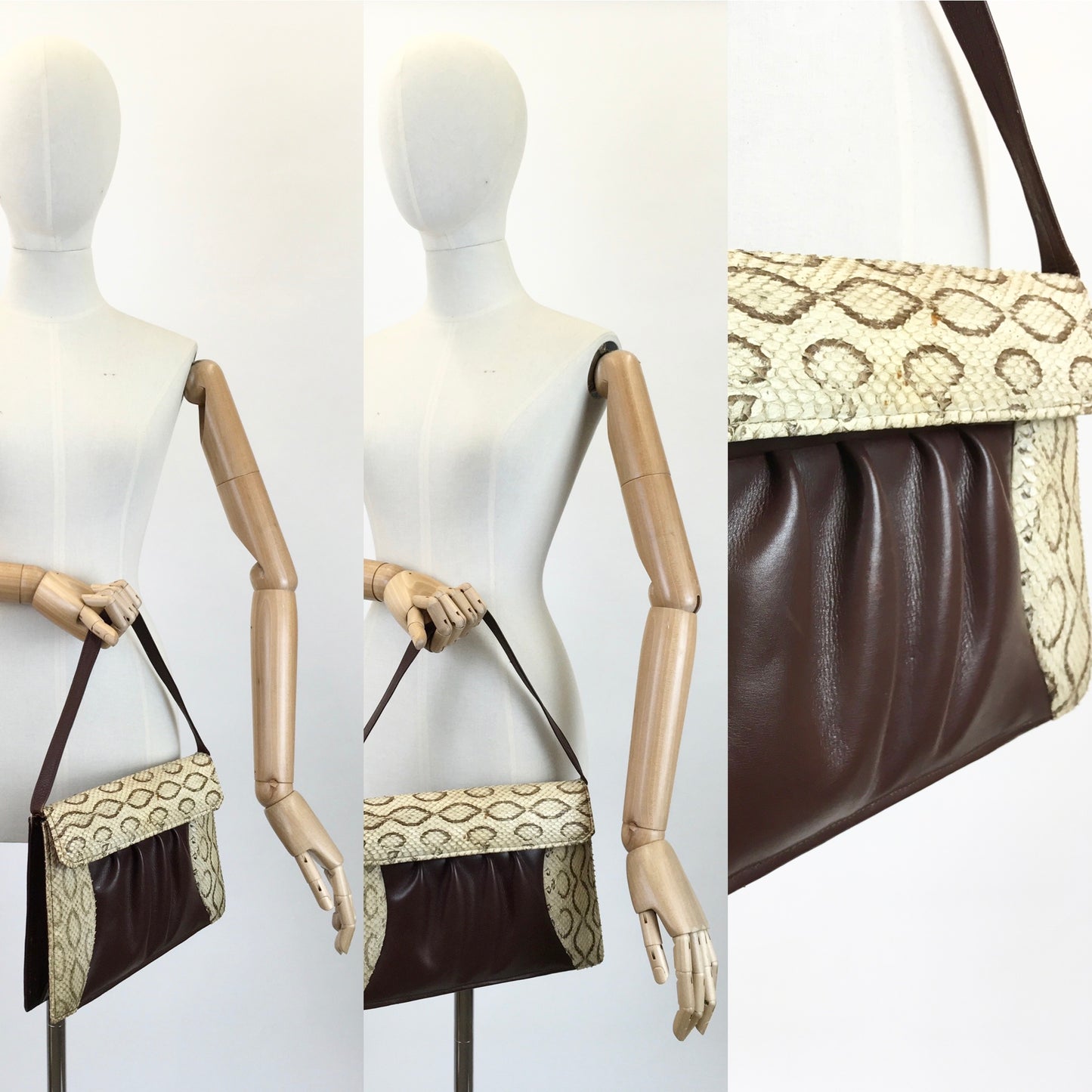 Original 1940's Darling Snakeskin & Leather Handbag - With Lovely Details