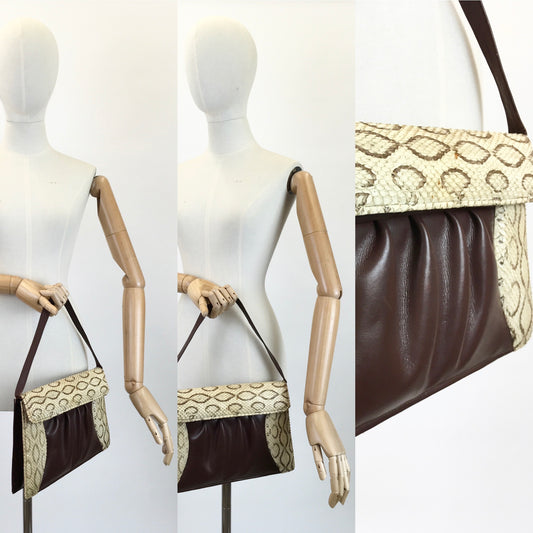 Original 1940's Darling Snakeskin & Leather Handbag - With Lovely Details