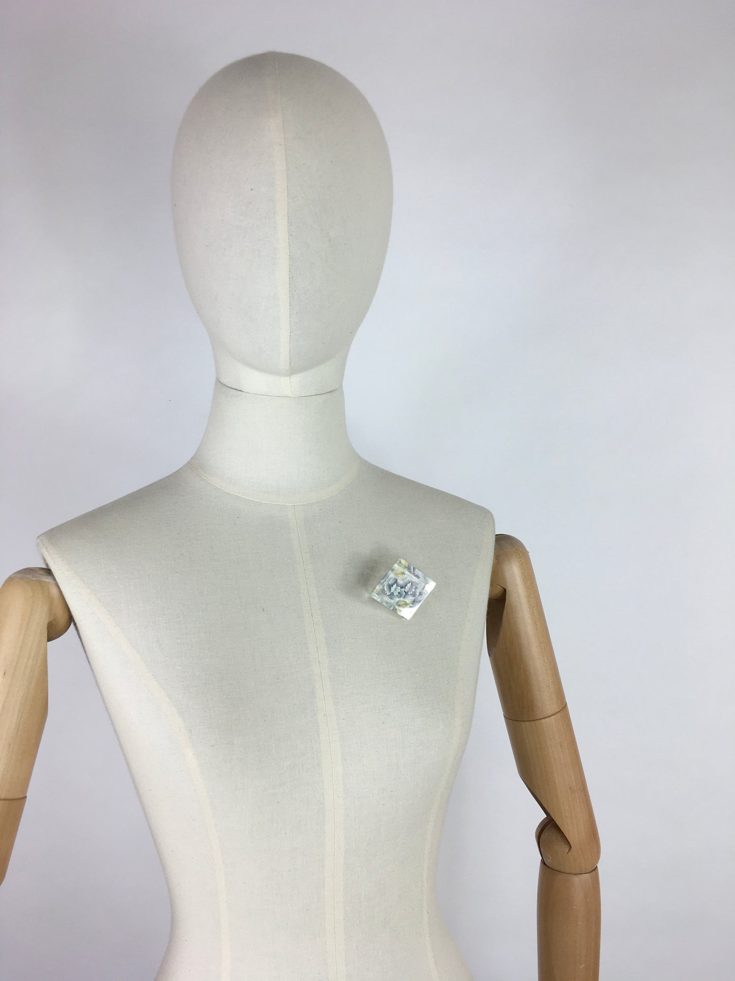 Original 1940s Reverse Carved Lucite Brooch - In A Lovely Powder Blue Floral