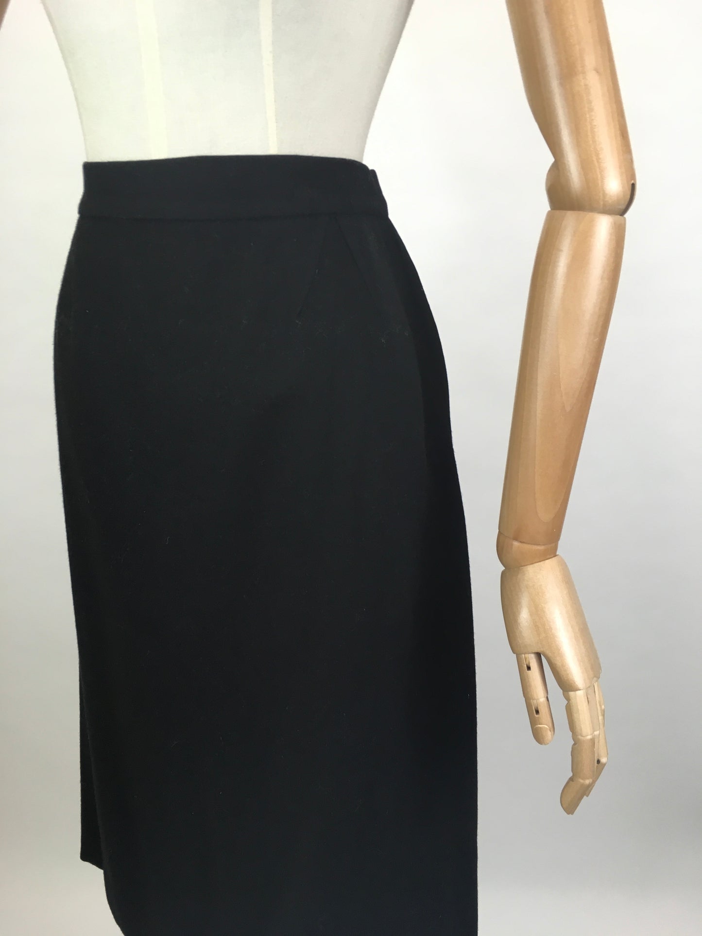 Original 1950’s Black Wool Pencil Skirt - With Amazing Back Bow Detailing