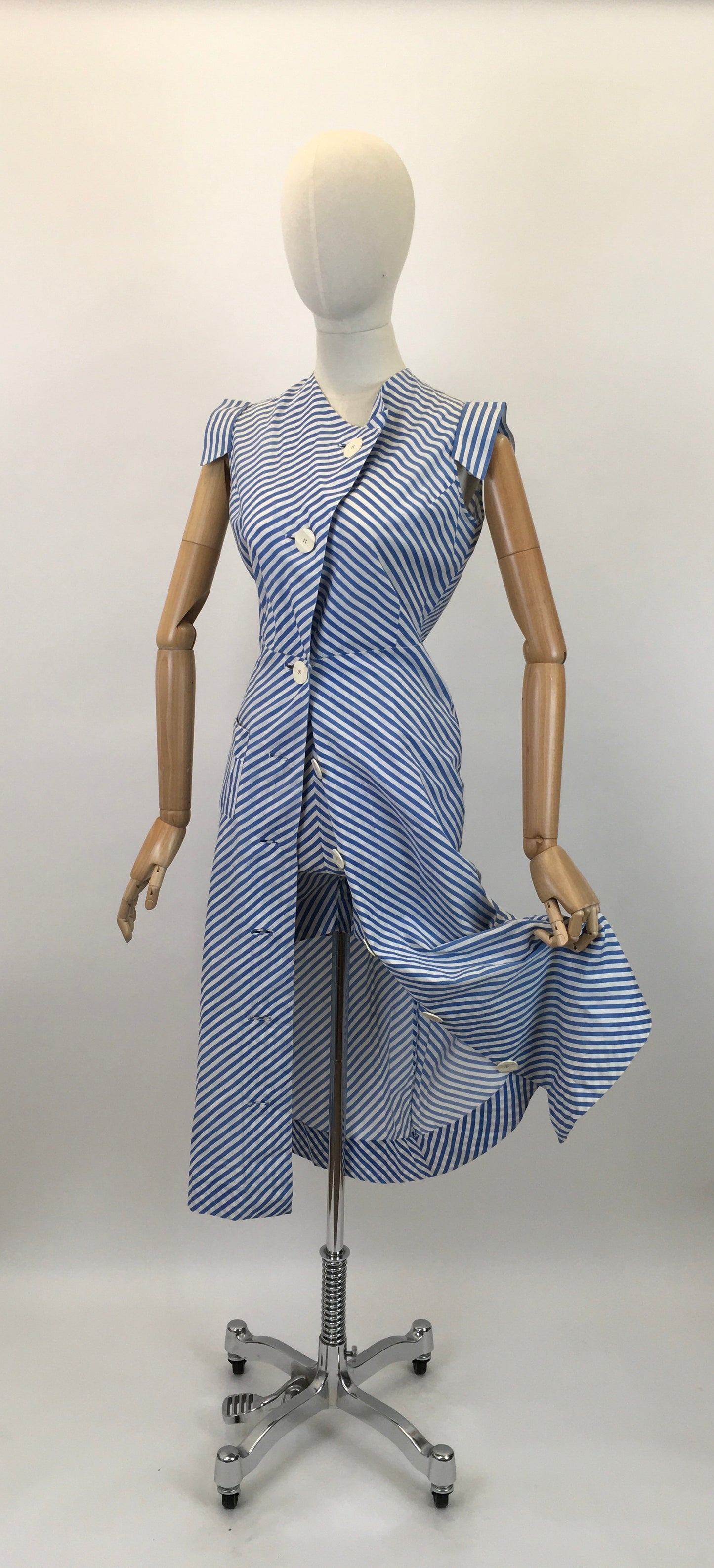 Original 1930's Sensational Dress & Shorts Set - In A Classic Blue & White Stripe