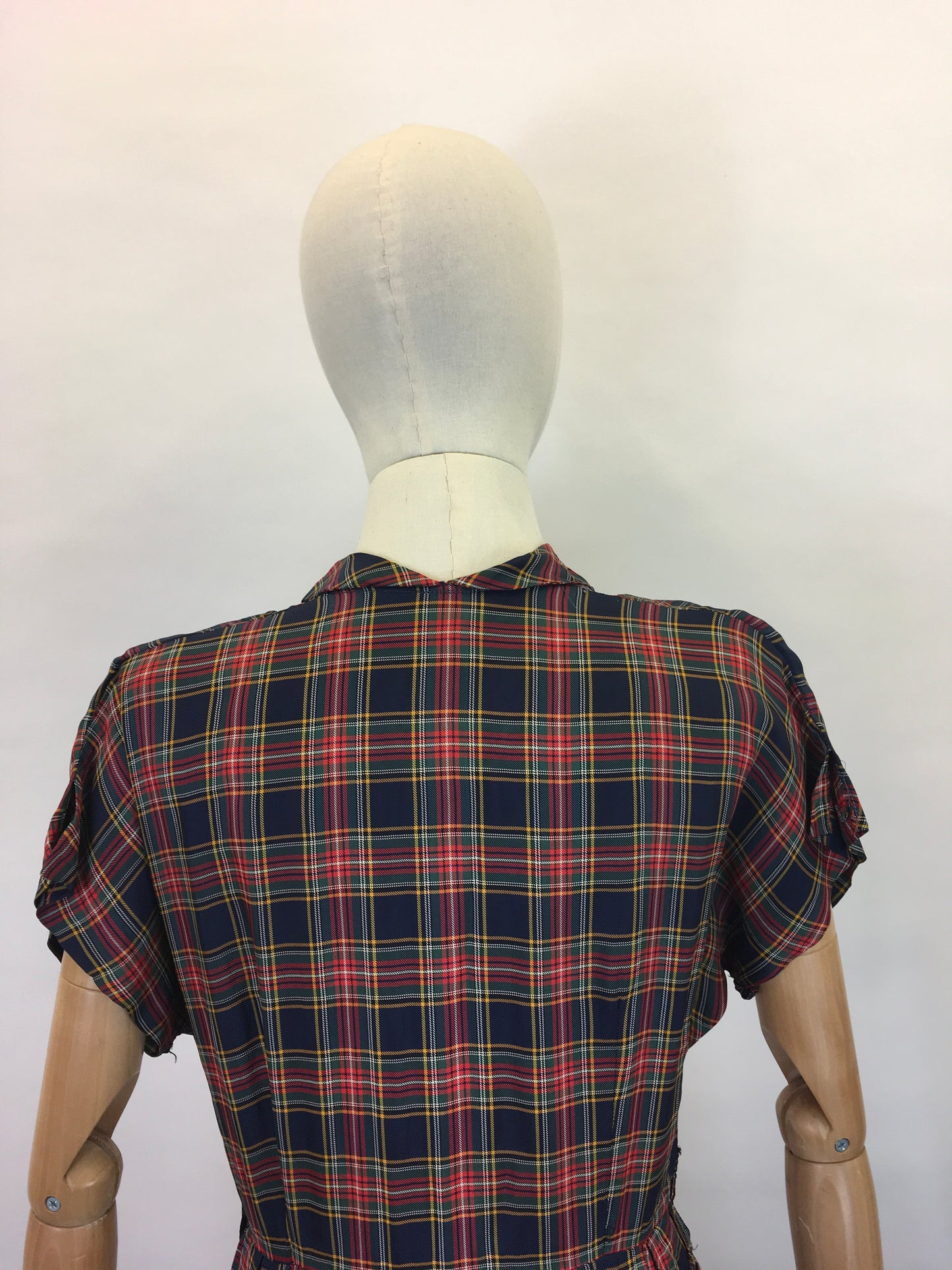 Original 1940’s Plaid Dress - In Rich Blues, Burgundy’s, Old Gold and Forest Greens