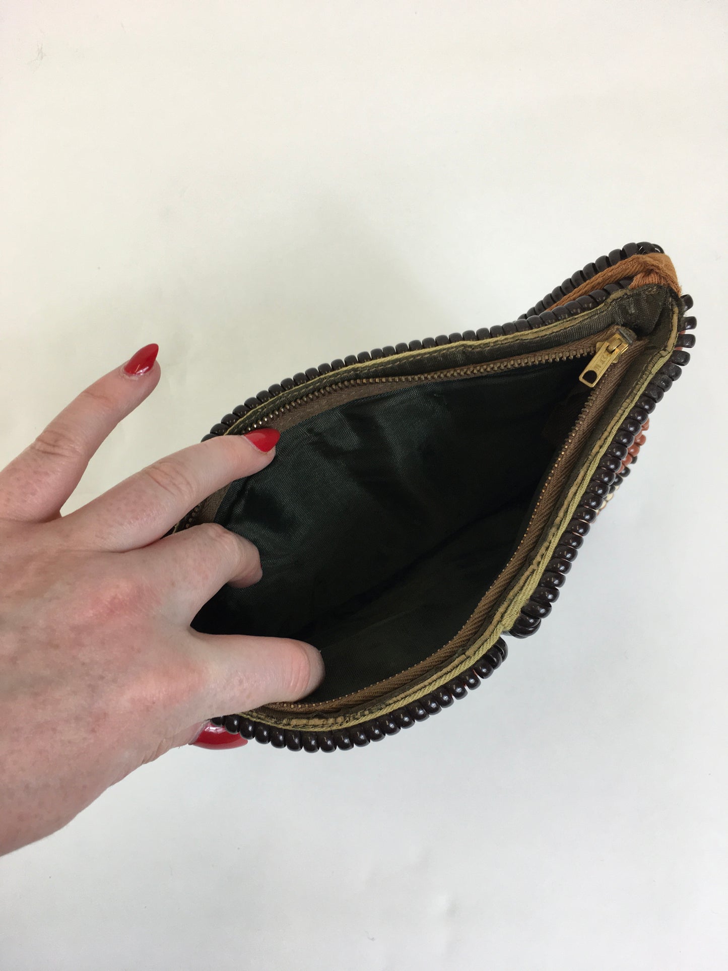 Original 1940's Telephone Cord Handbag - Tricolor In Brown, Taupe & Dark Brown