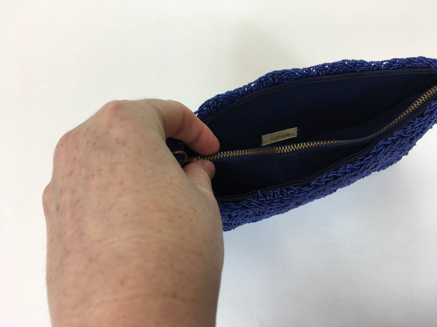 Original 1950’s Royal Blue Beaded Plastic Clutch - With Matching Circular Pull