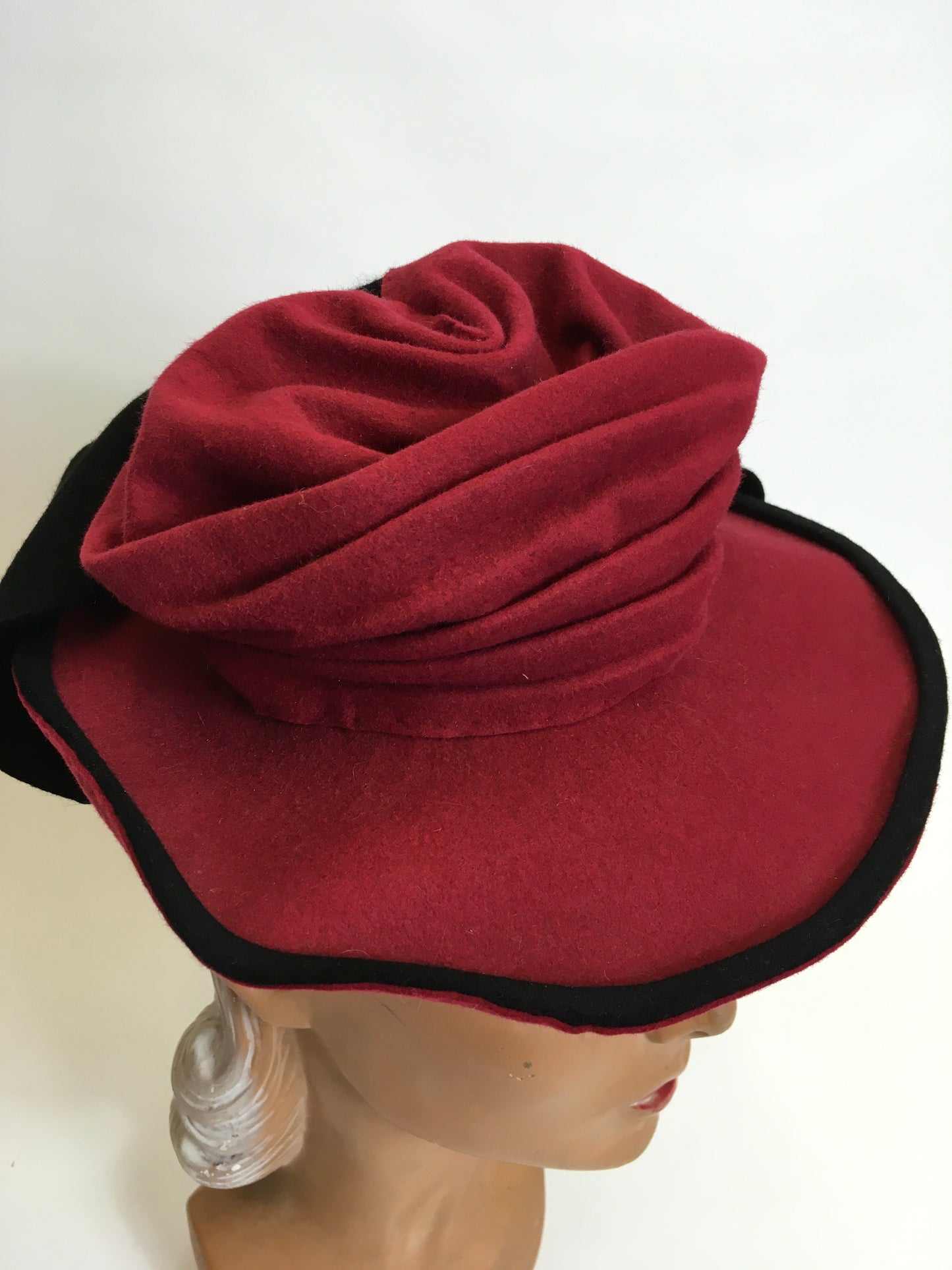Original 1940’s Felt Topper Hat - In a Raspberry Red with Black Detailing
