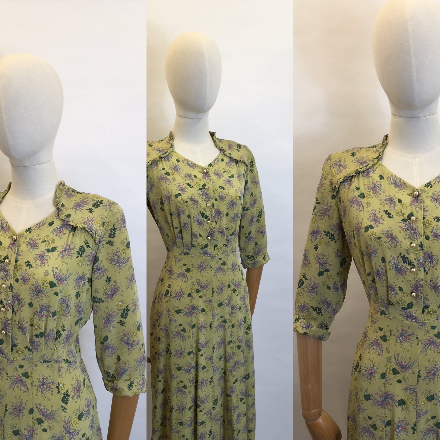 Original 1940’s Floral Day Dress - In a Beautiful Floral Crepe With a Warm Summer Colour Pallet
