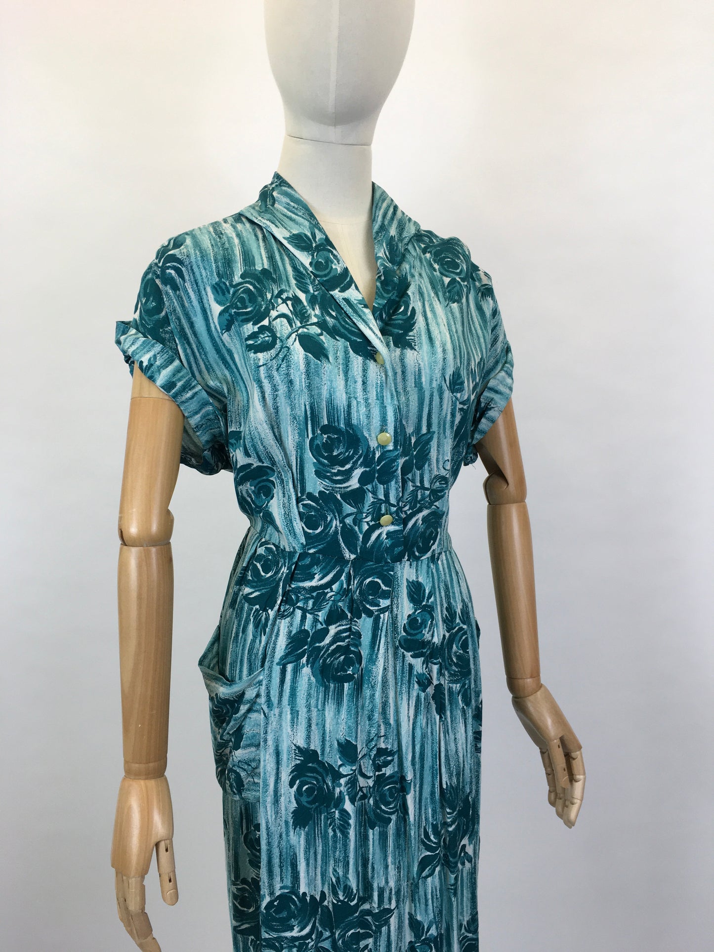 Original 1950’s VOLUP Cotton Day Dress - In A Lovely Rich Teal Colour Floral