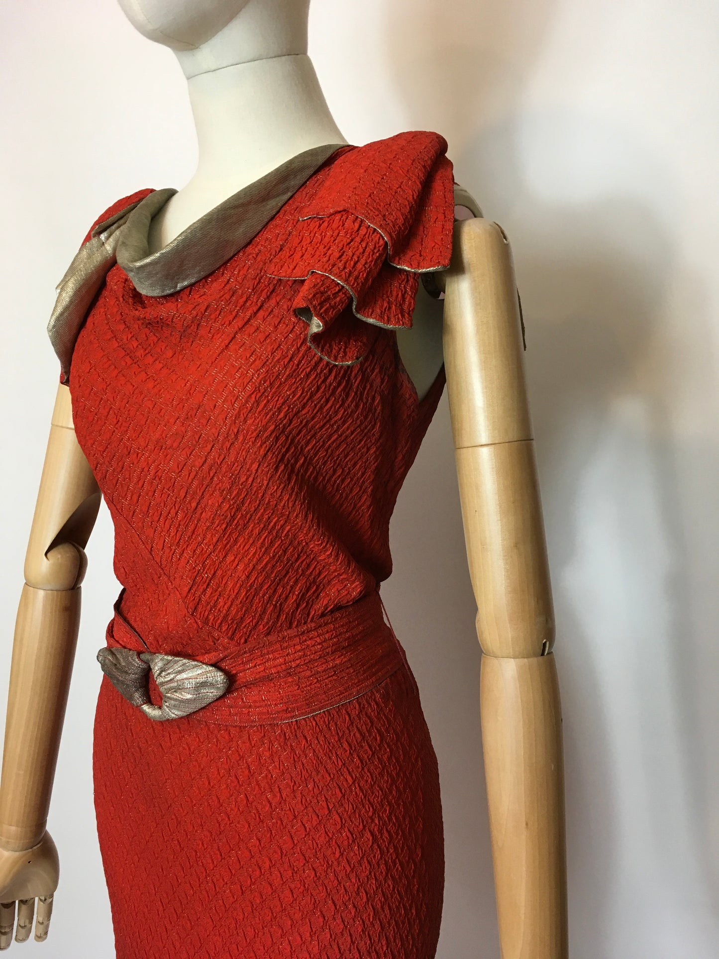 Original 1930’s Stunning Rust and Lame Bias Cut Gown - Festival of Vintage Fashion Show Exclusive