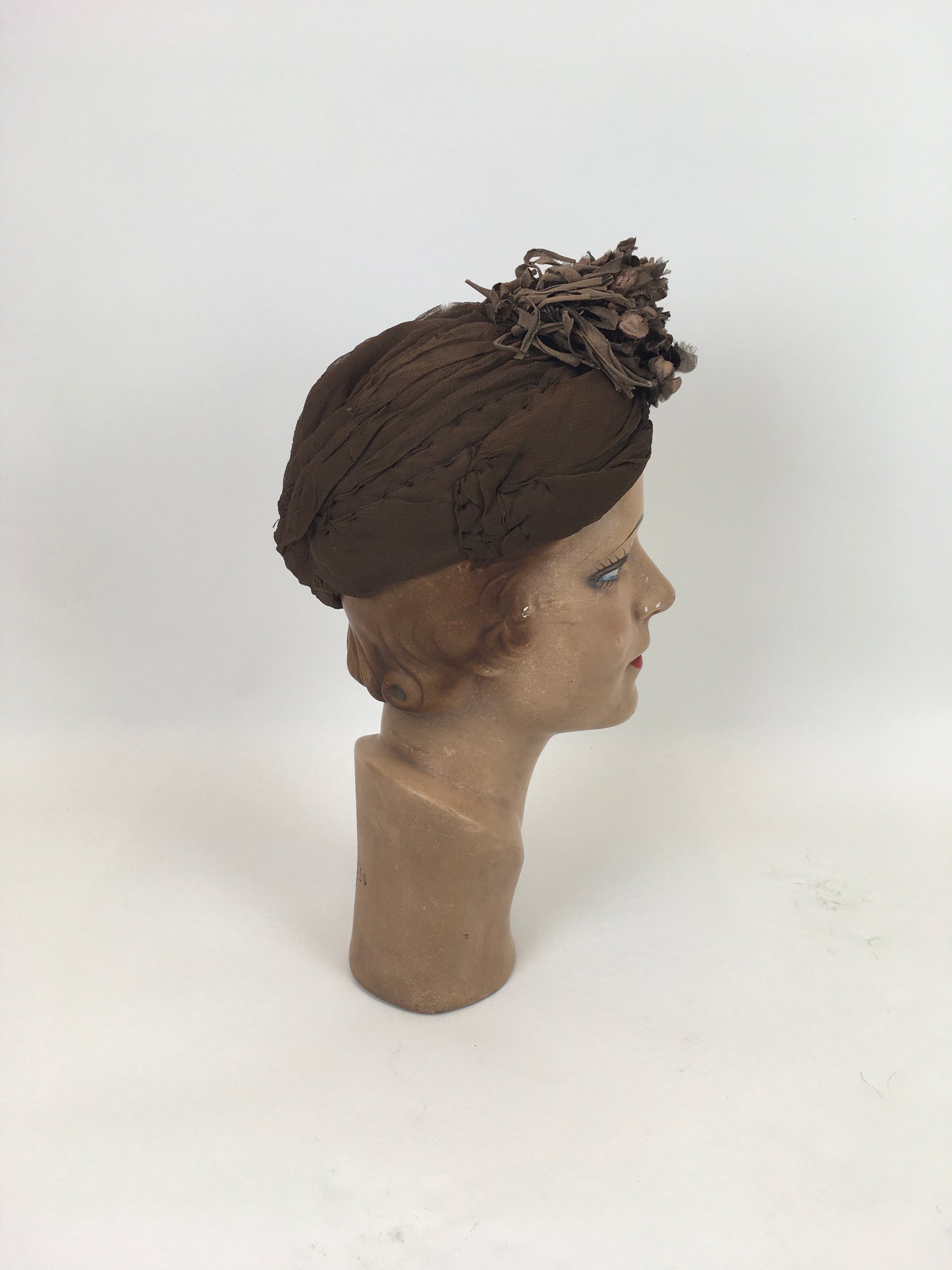 Original 1940’s Fabulous Turban Hat by ‘ Harrods’ - In Chocolate Brown Chiffon with Velvet Millinery