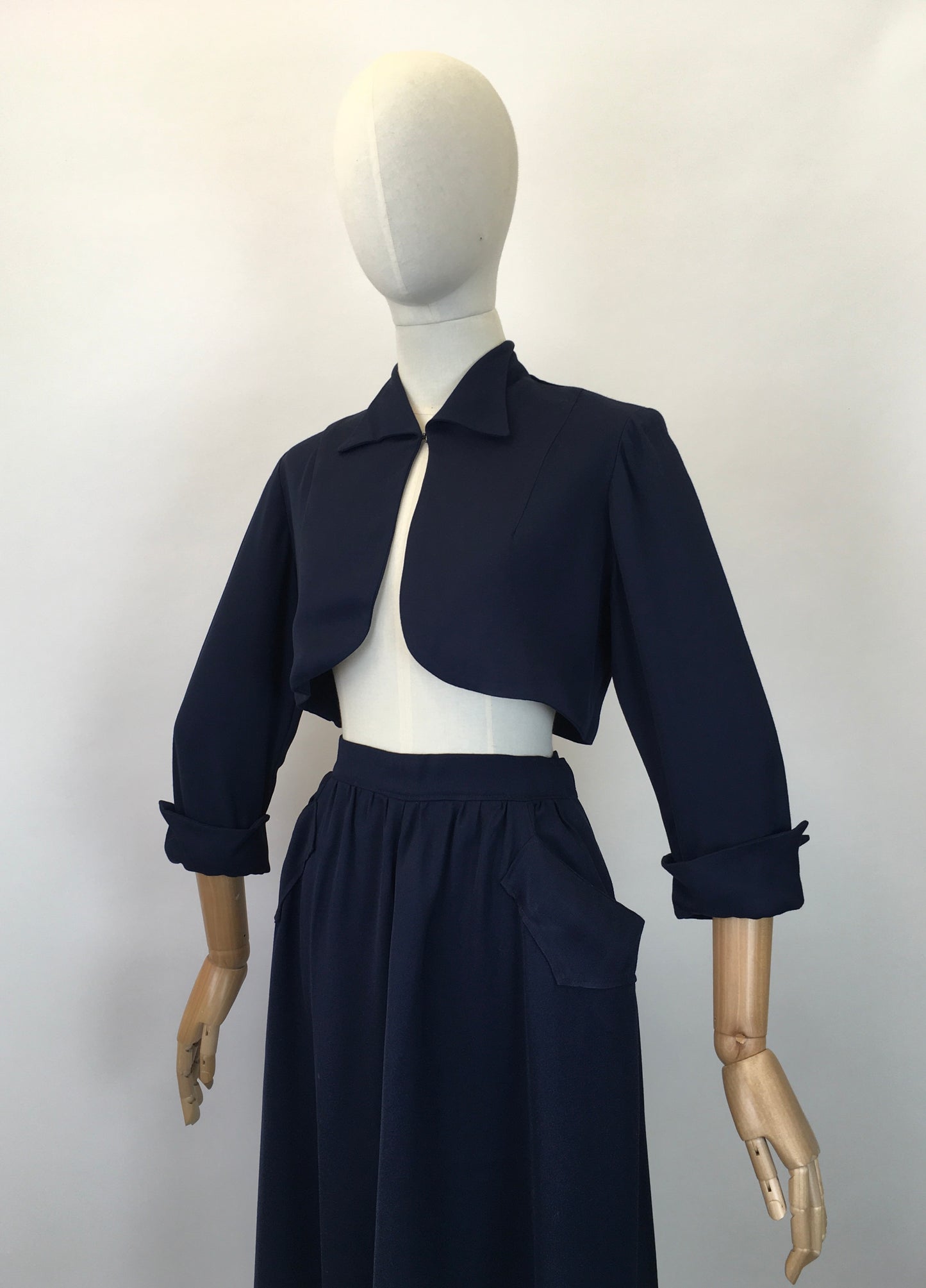 Original 1940's Early 1950's Darling Bolero & Skirt Set - In A Classic Navy