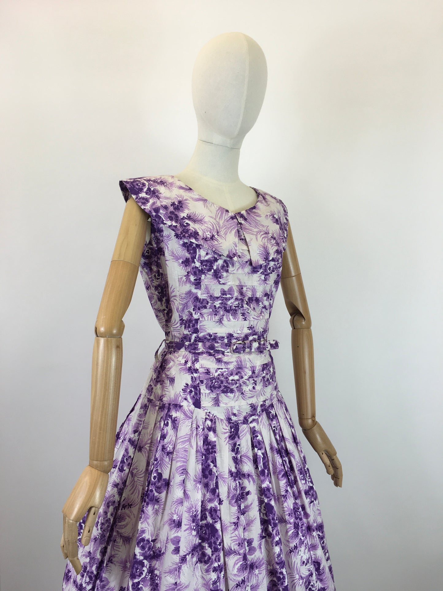 Original 1950’s Cotton Day Dress - In A Darling Rich Purple and Soft Lilac Floral
