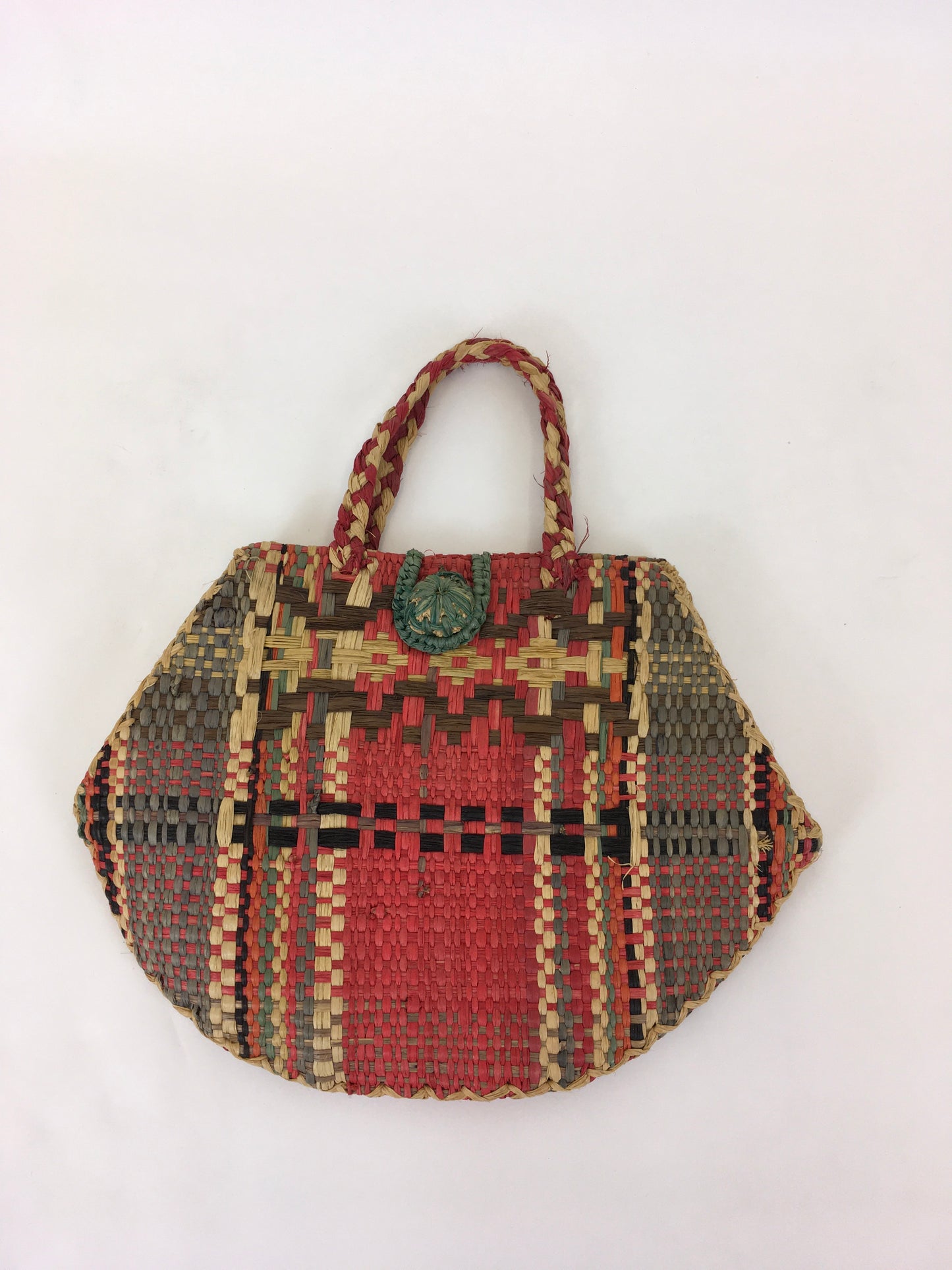 Original 1930’s/ 1940’s Raffia Straw Handbag - In Multicoloured Tones