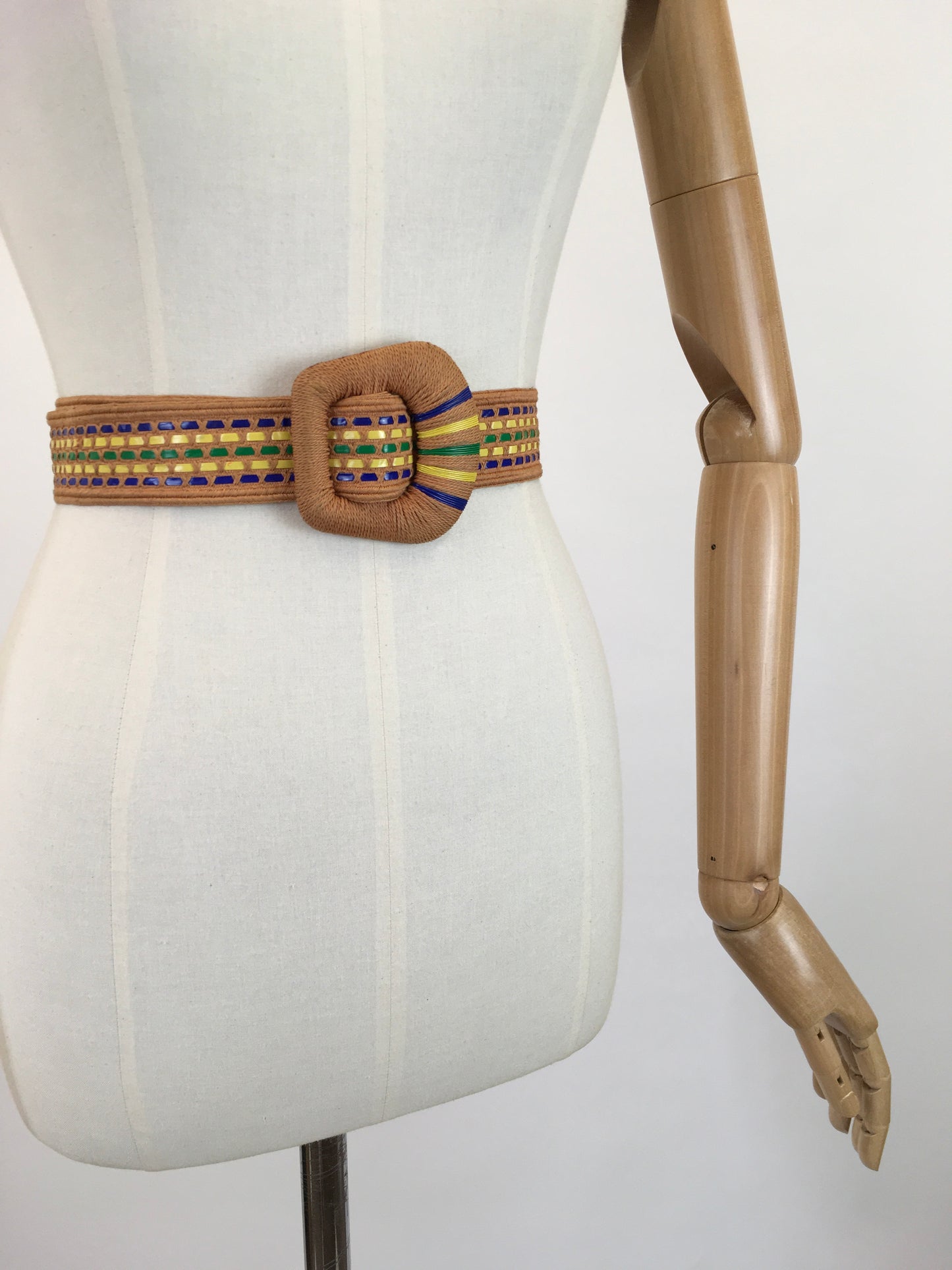 Original 1940's Darling Belt With Plastic Cord Detailing - In Soft Pink, Blue, Yellow & Green