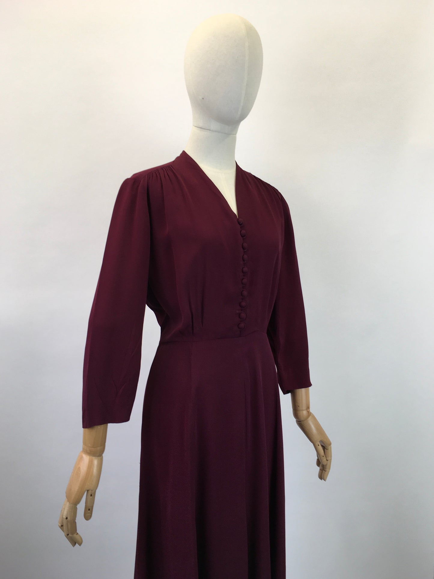 Original 1940's Divine Rayon Dress - In A Deep Red Wine