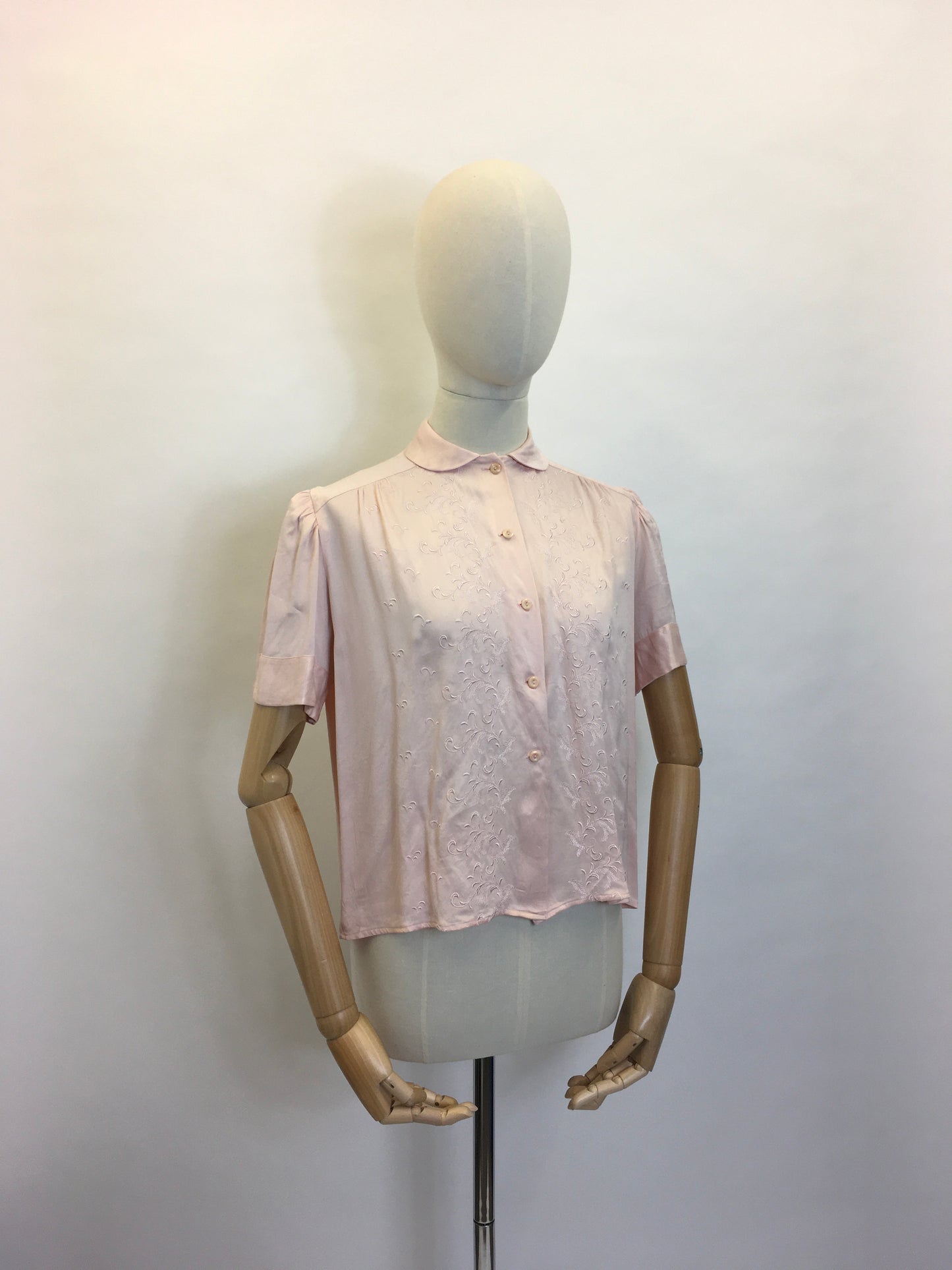 Original 1940’s Cc41 Utility Blouse - Made From A Beautiful Powdery Pink Silk