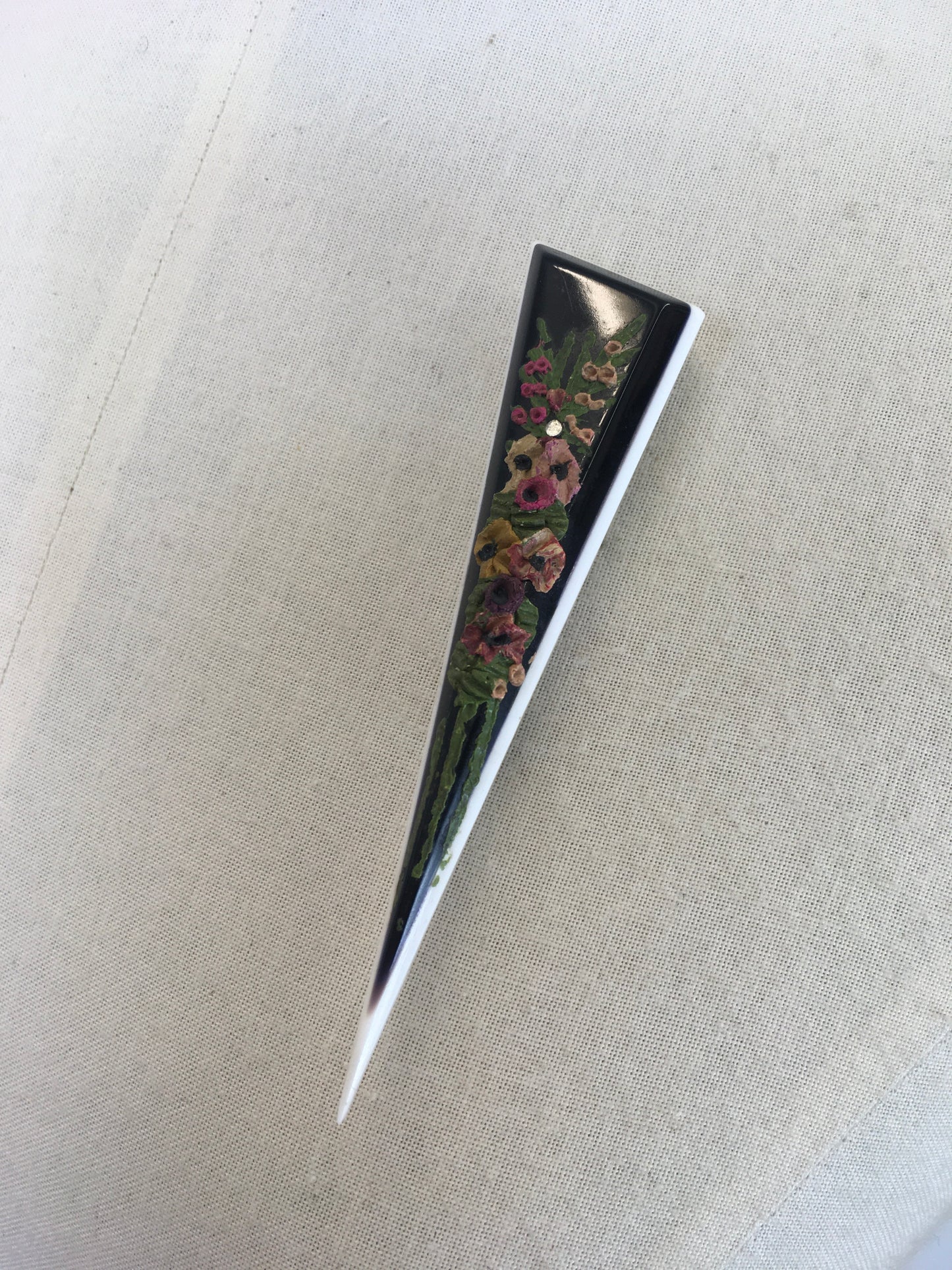 Original Late 1930's Dagger Brooch in Early Plastic - With Barbola Embellishments