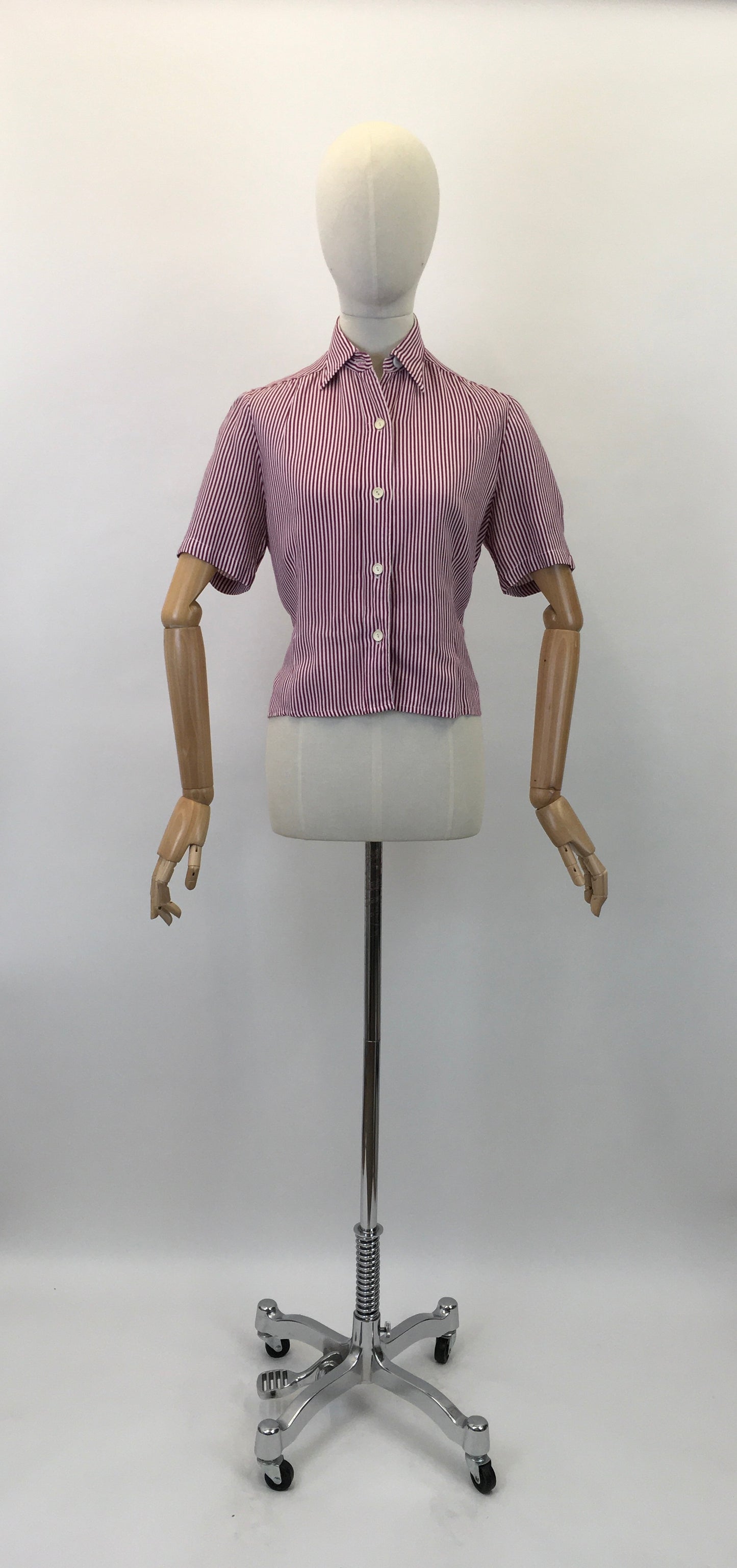 Original 1940's Stunning Utility CC41 Blouse - In Maroon & White Stripe