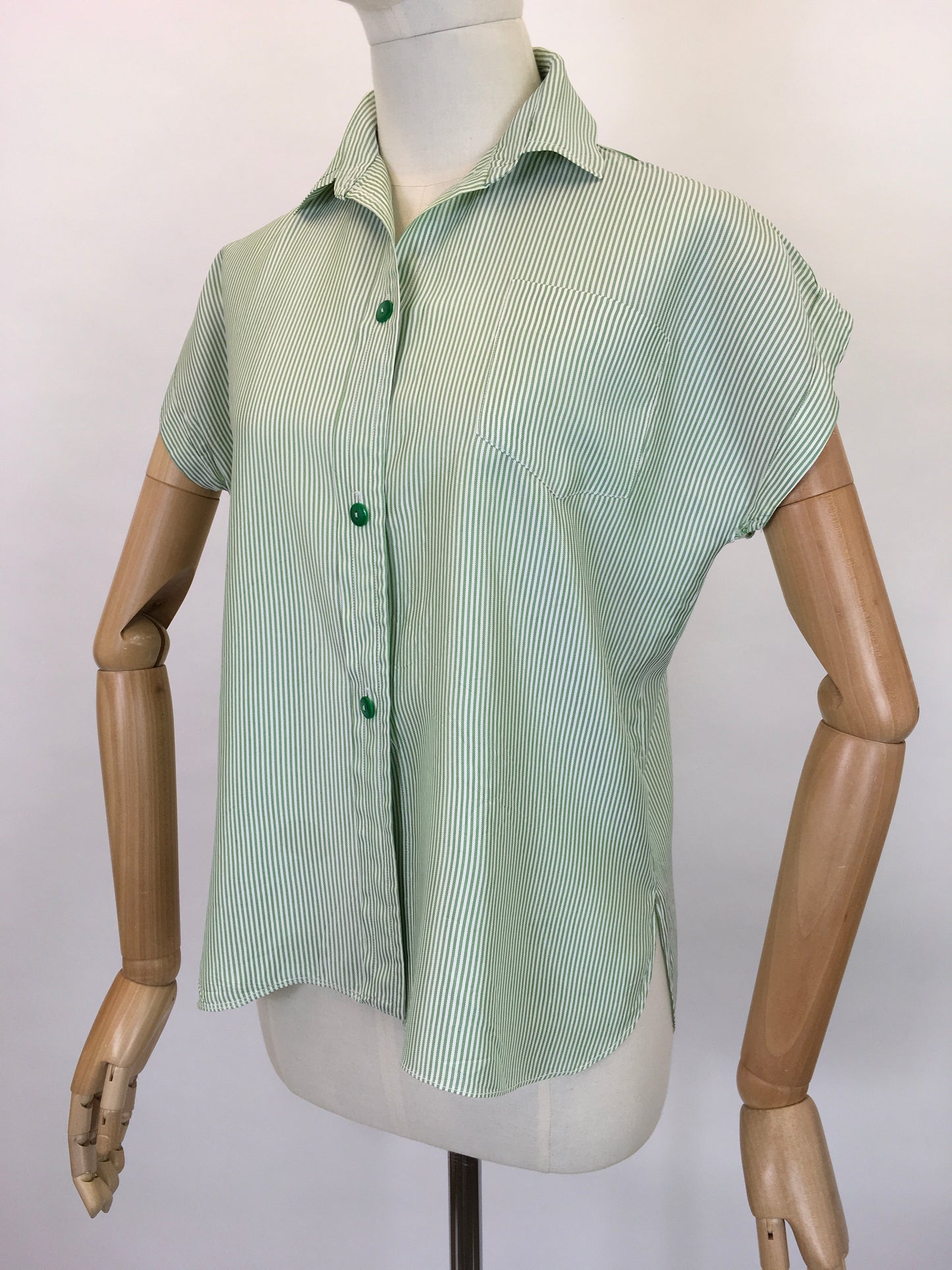 Original 1950’s Green & White Striped Blouse - By ‘ Em Cooper ‘ Label