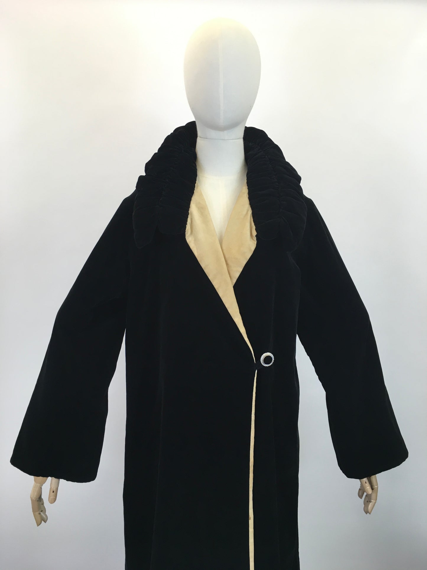 Original Early 1920's Sensational Opera Coat - In A Sumptuous Black Silk Velvet with Divine Collar