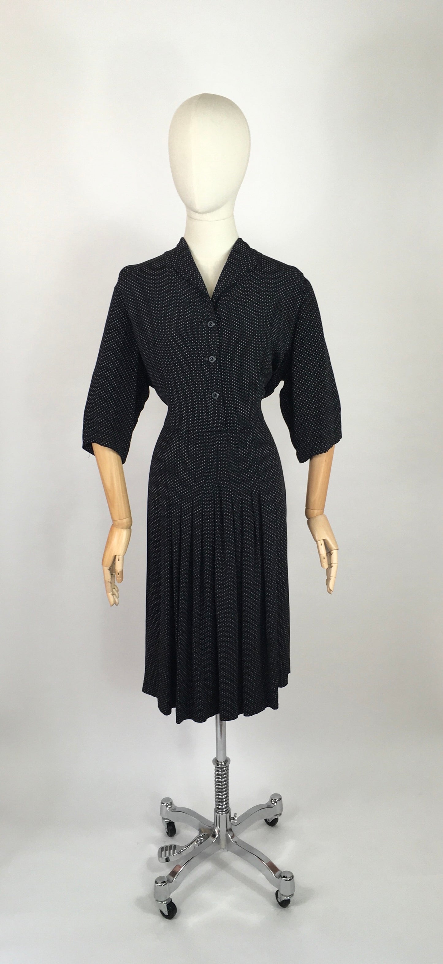 Original 1940’s VOLUP Day Dress - In a Beautifully Classic Black and White Polka Dot Cotton