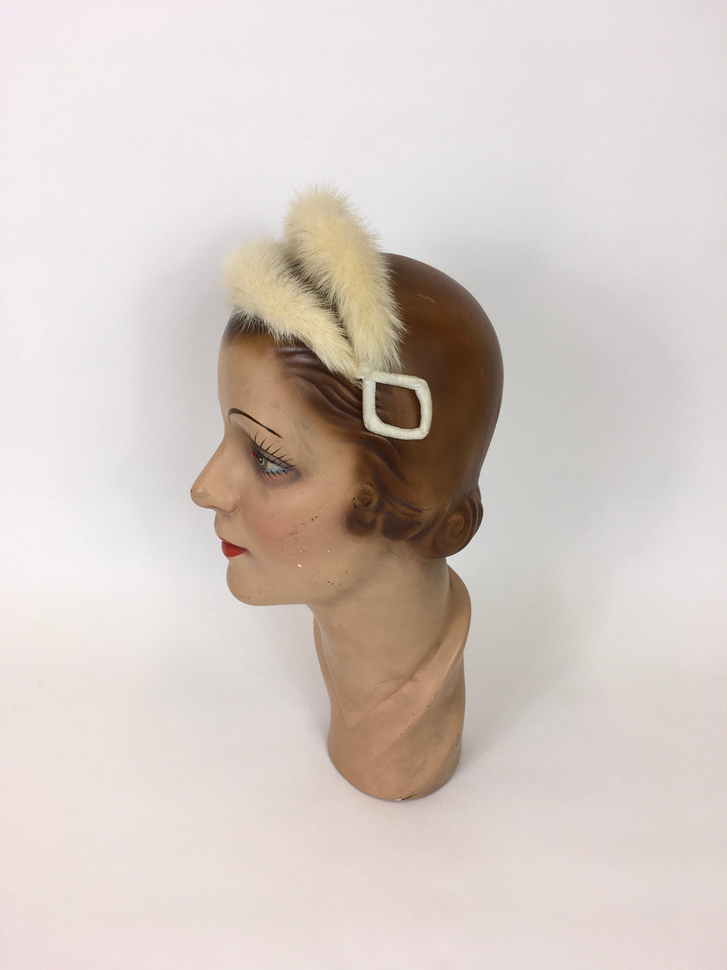 Original 1950’s Stunning Blonde Mink Headpiece - Covered In Cream Velvet