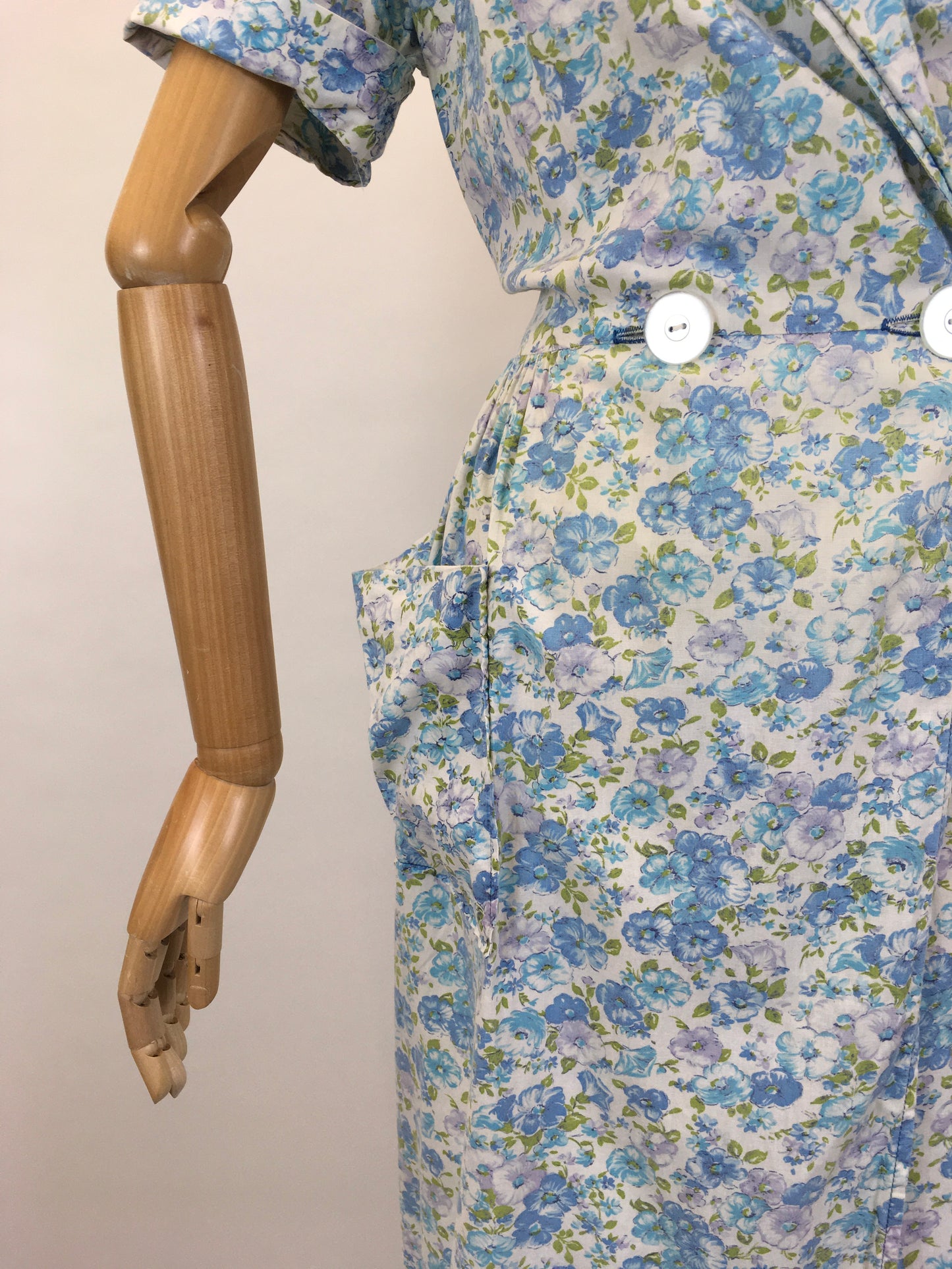 Original 1950’s Floral Cotton Wrap Dress - In A Blue, Green & White Colour Pallet