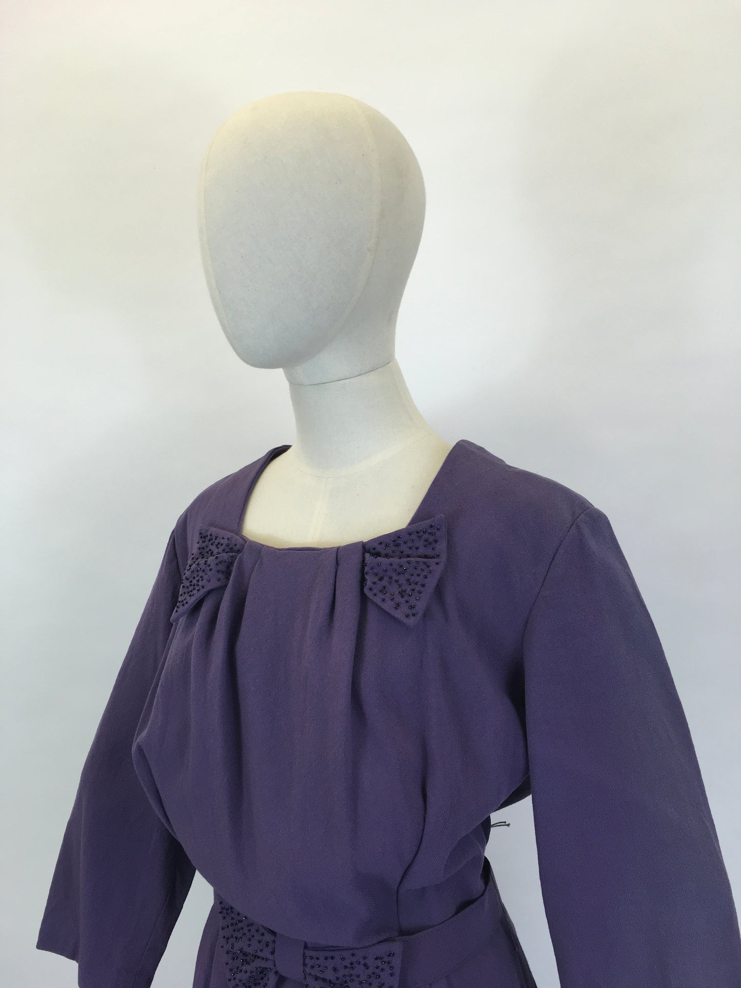 Original 1940’s Cadbury’s Purple Wool Dress - With Beaded Embellishment Details