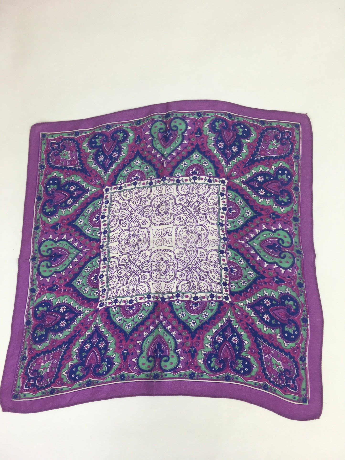 Original 1940’s Rayon Hankie - In Rich Purples, Greens, Pinks & Blue