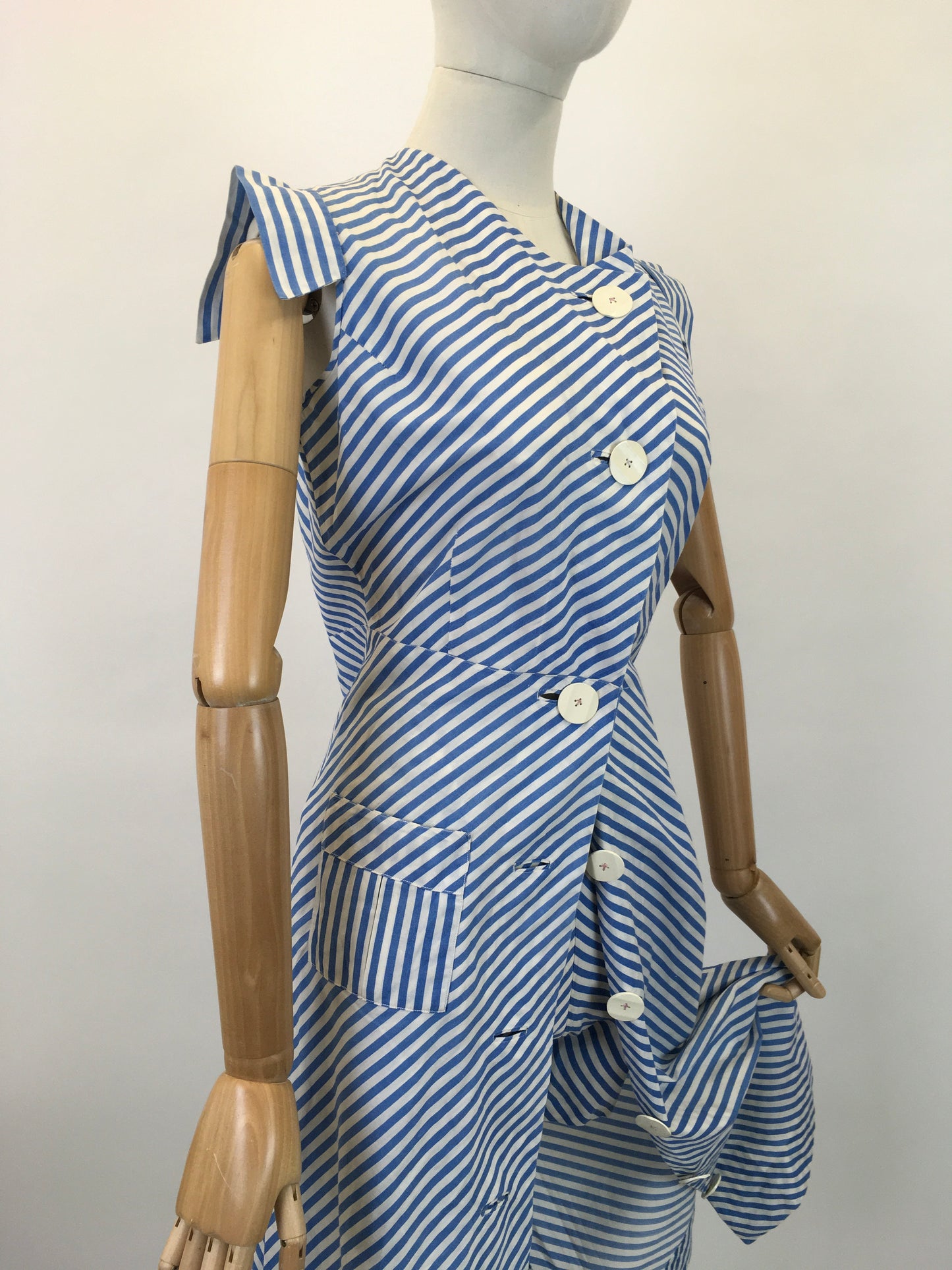 Original 1930's Sensational Dress & Shorts Set - In A Classic Blue & White Stripe
