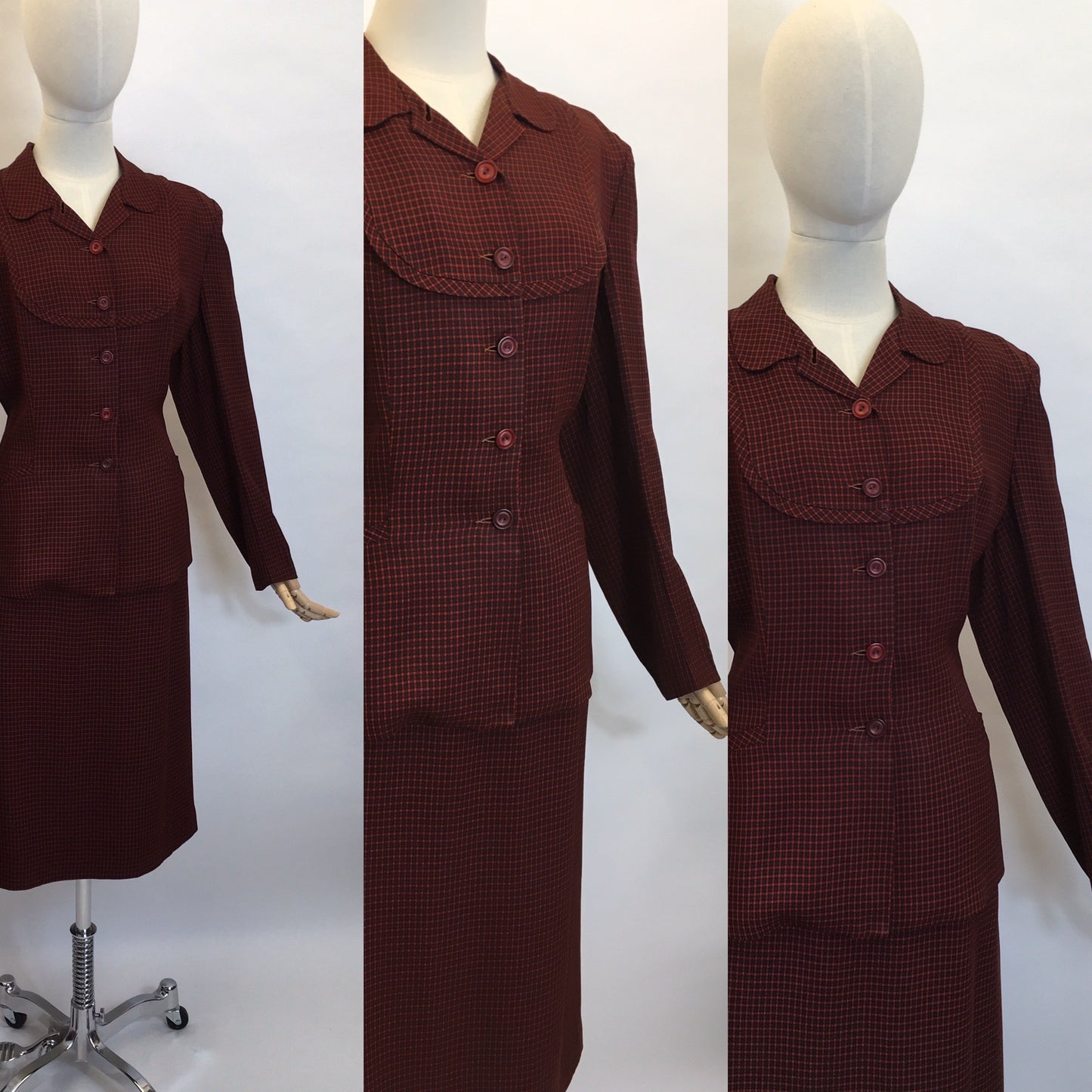 Original STUNNING 1940's American Suit - Fabulous Red & Black Check Pattern Fabric