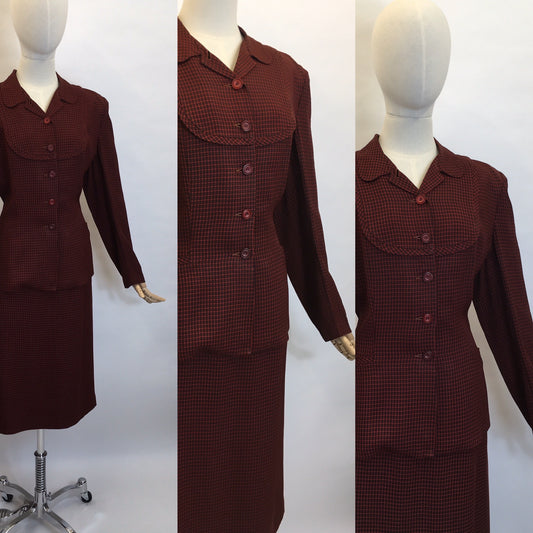 Original STUNNING 1940's American Suit - Fabulous Red & Black Check Pattern Fabric