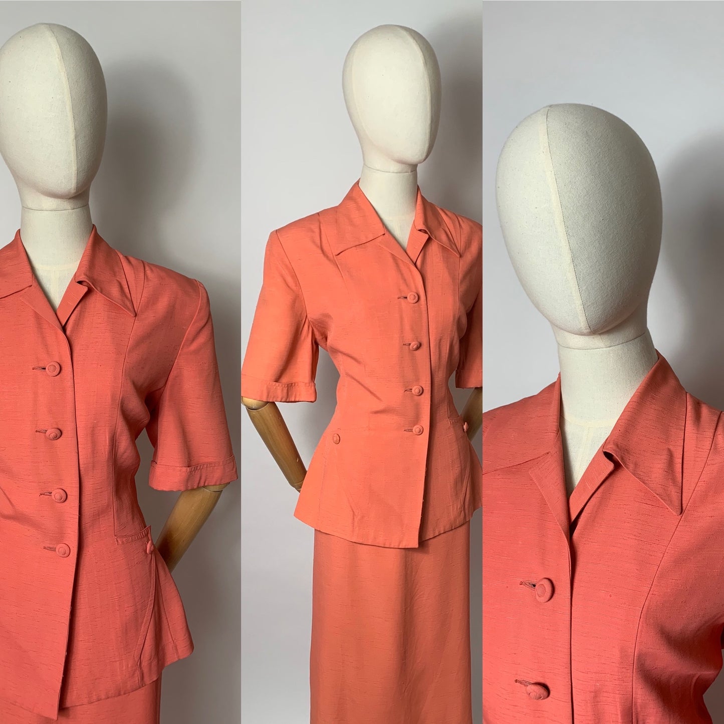Original 1940’s 2pc Summer Suit - Fabulous Coral Colour and Lovely Detailing