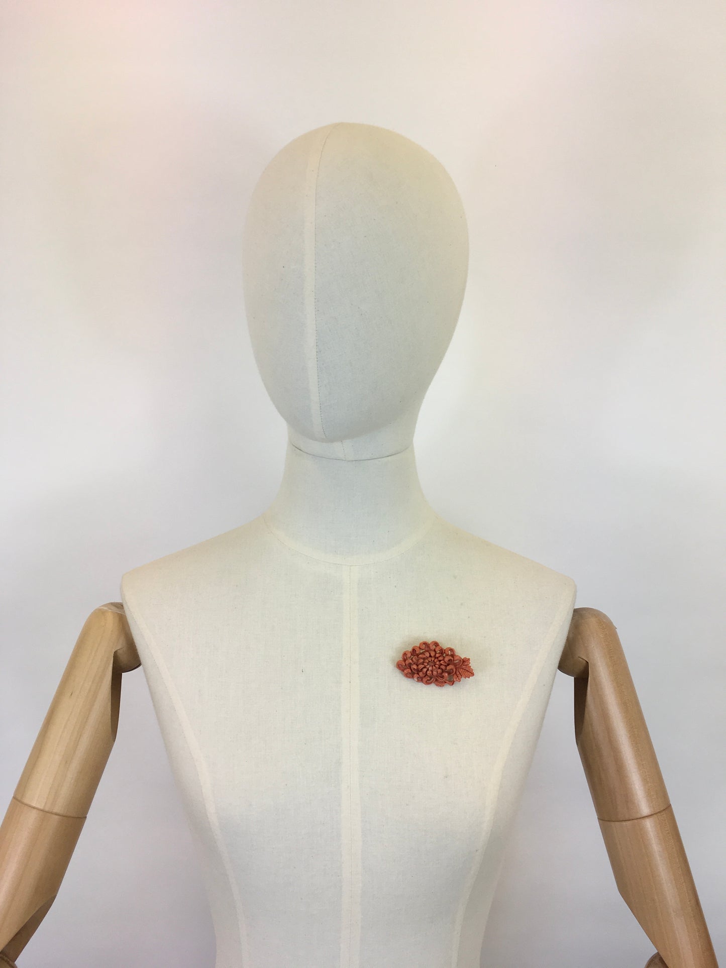 Original 1940s Floral Celluloid Brooch - In a Beautiful Coral Colour