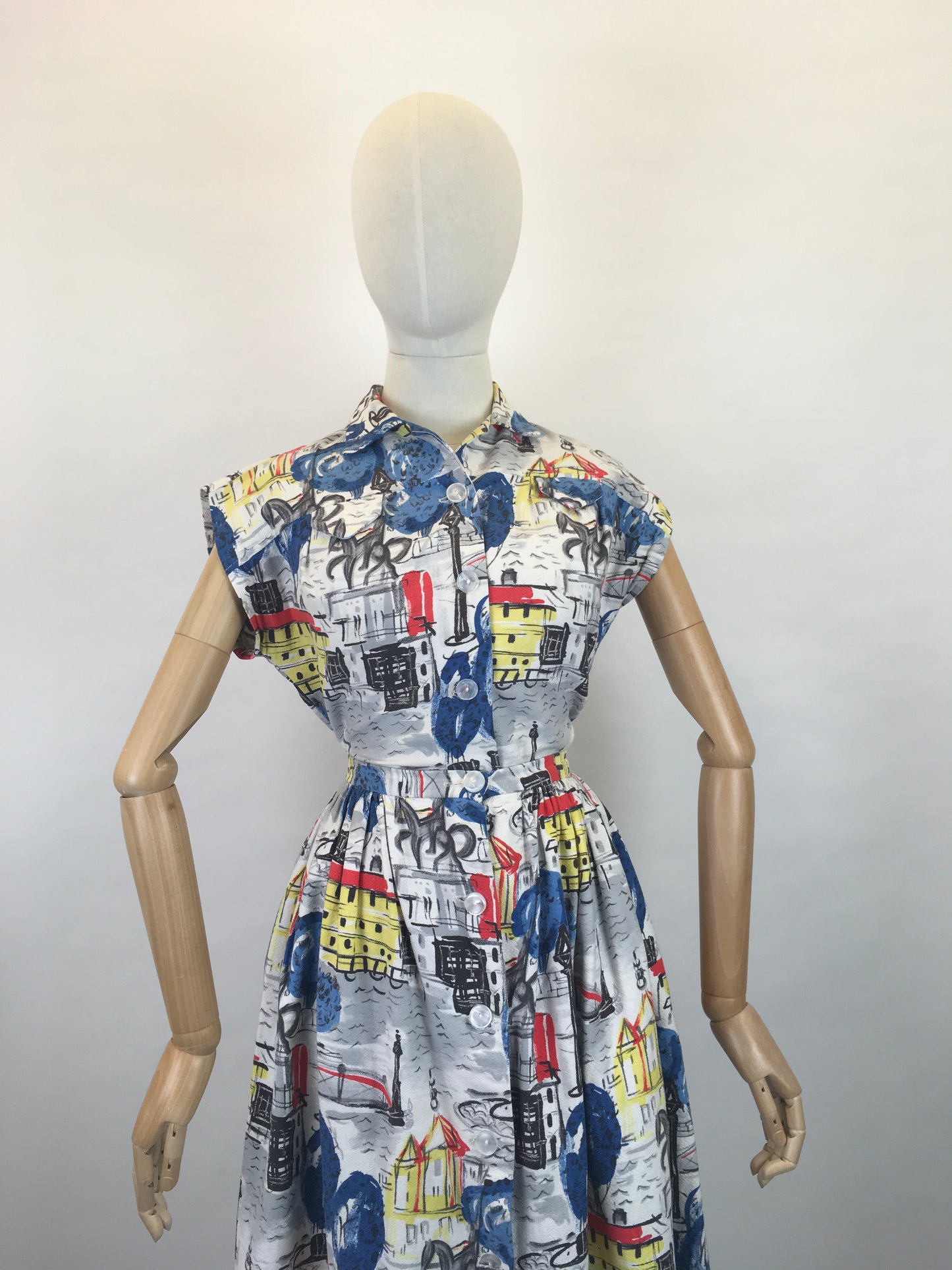 Original 1950s 4 pc Sun Set In Novelty Print Barkcloth - Sun Top, Blouse, Bloomer Shorts and Skirt