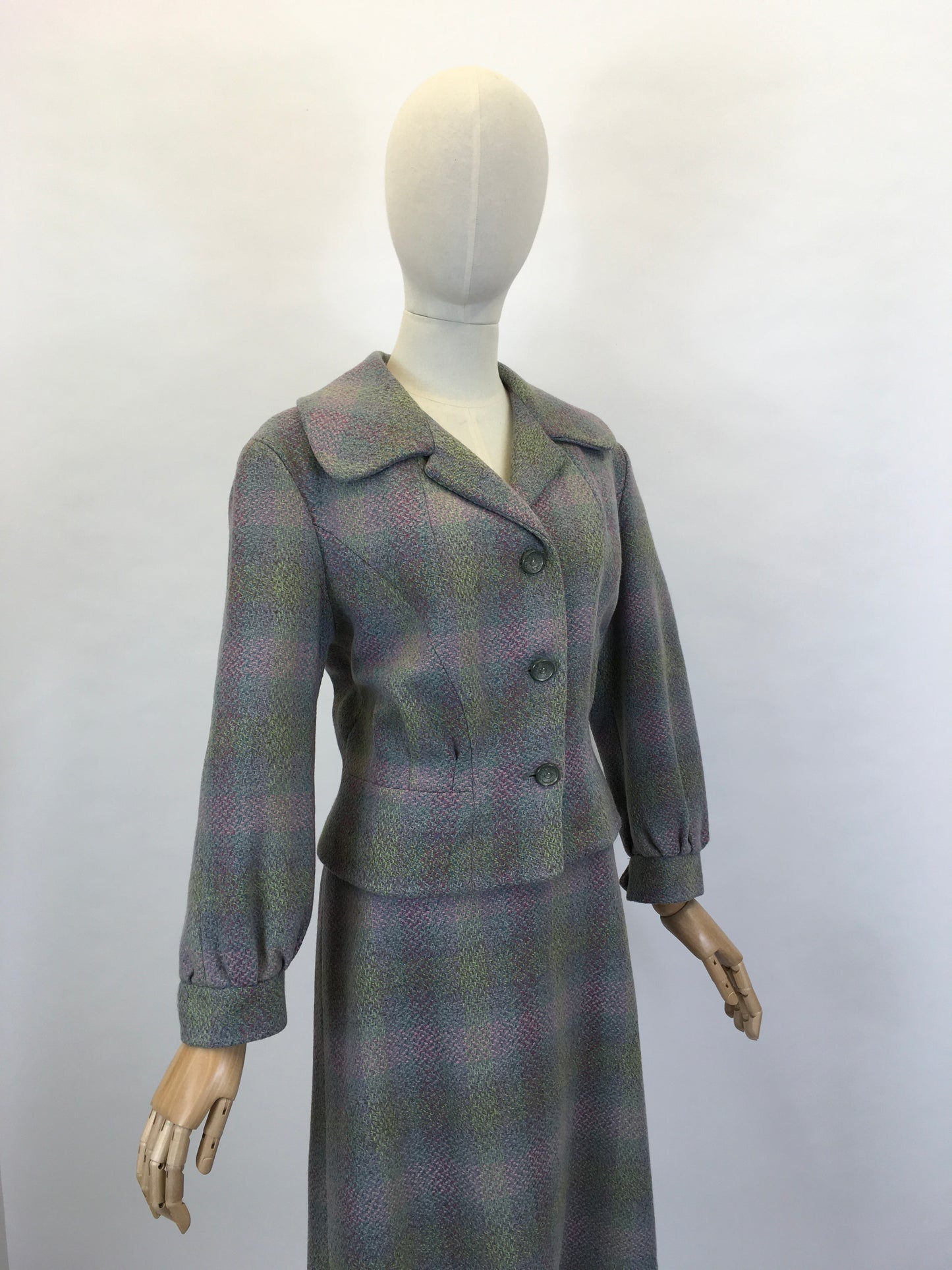 RESERVED DO NOT BUY - Original Early 1950’s 2pc Wool Suit - In A Lovely Springtime Colour Pallet