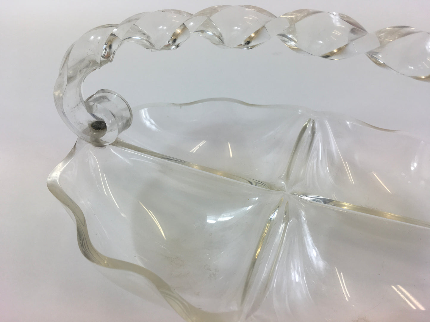Original 1950’s Clear Lucite Compartment Tray - With Twisted Handle