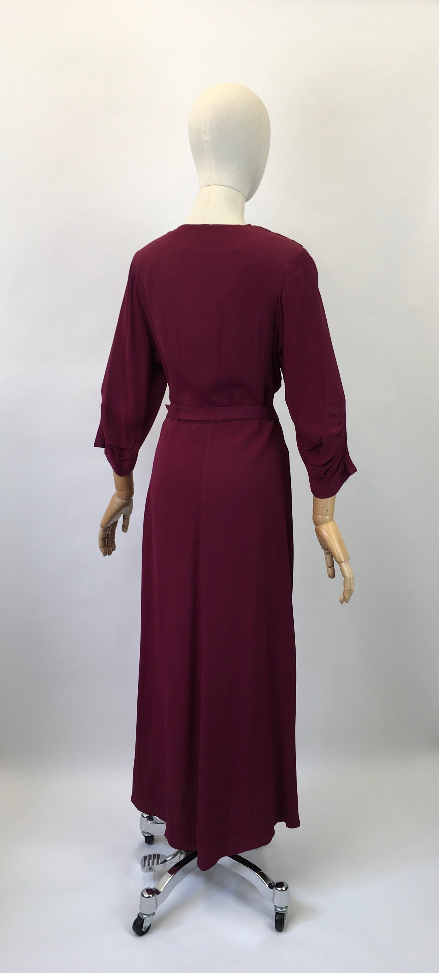 Original 1940's Sensational Evening Dress - In Deep Wine With Soutache Detailing