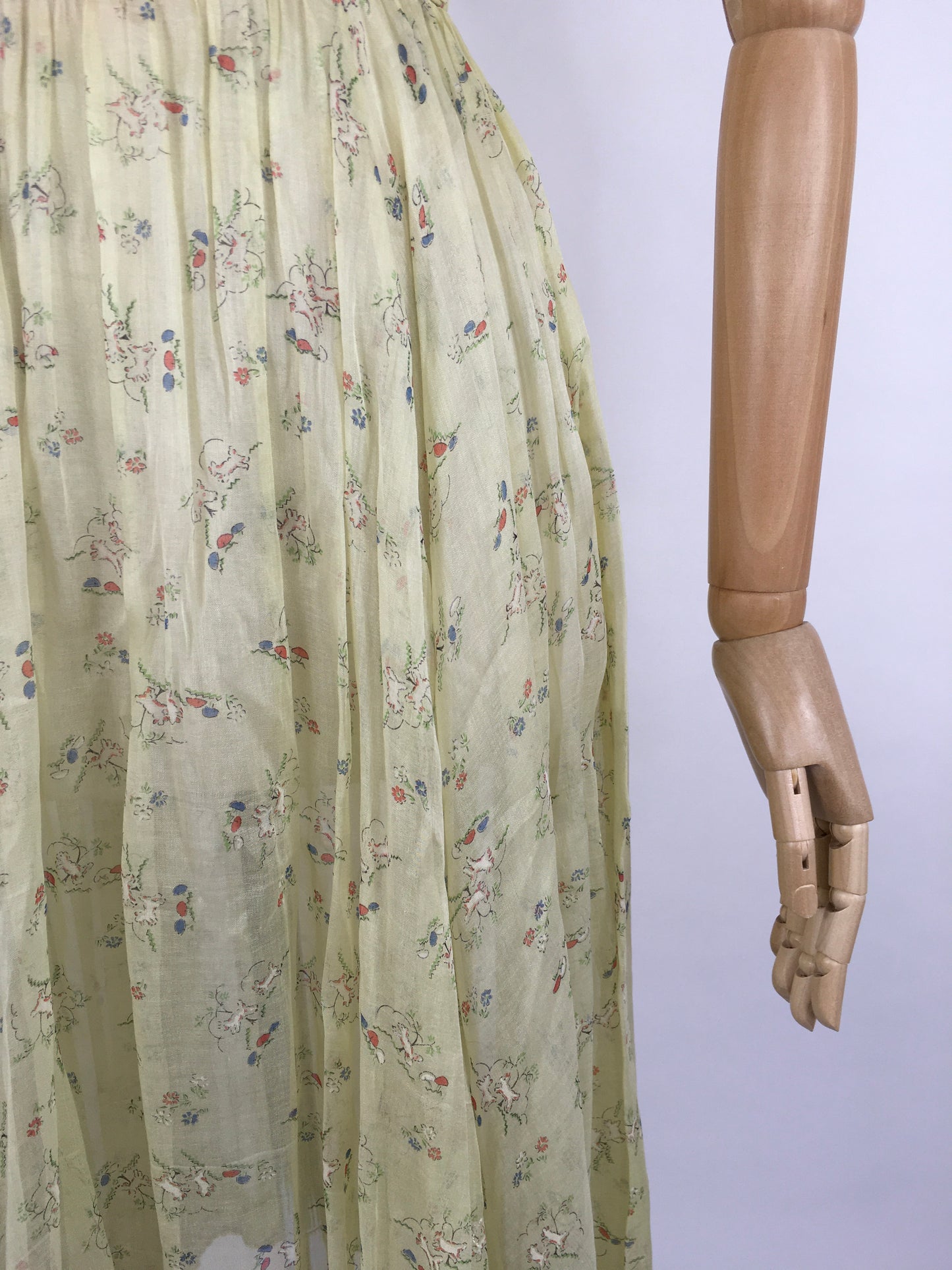 Original 1930s Sundress - In an Amazing Novelty Print Featuring Leaping Lambs and Toadstools On a Pale Lemon Cotton Lawn