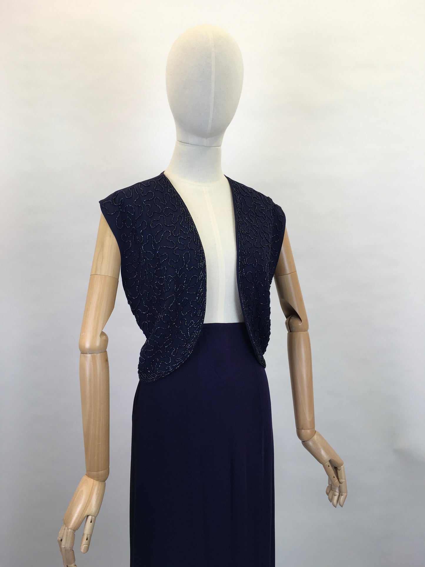 Original 1940s 2 pc Navy Evening Set - Featuring Beaded Soutache to the Bodice