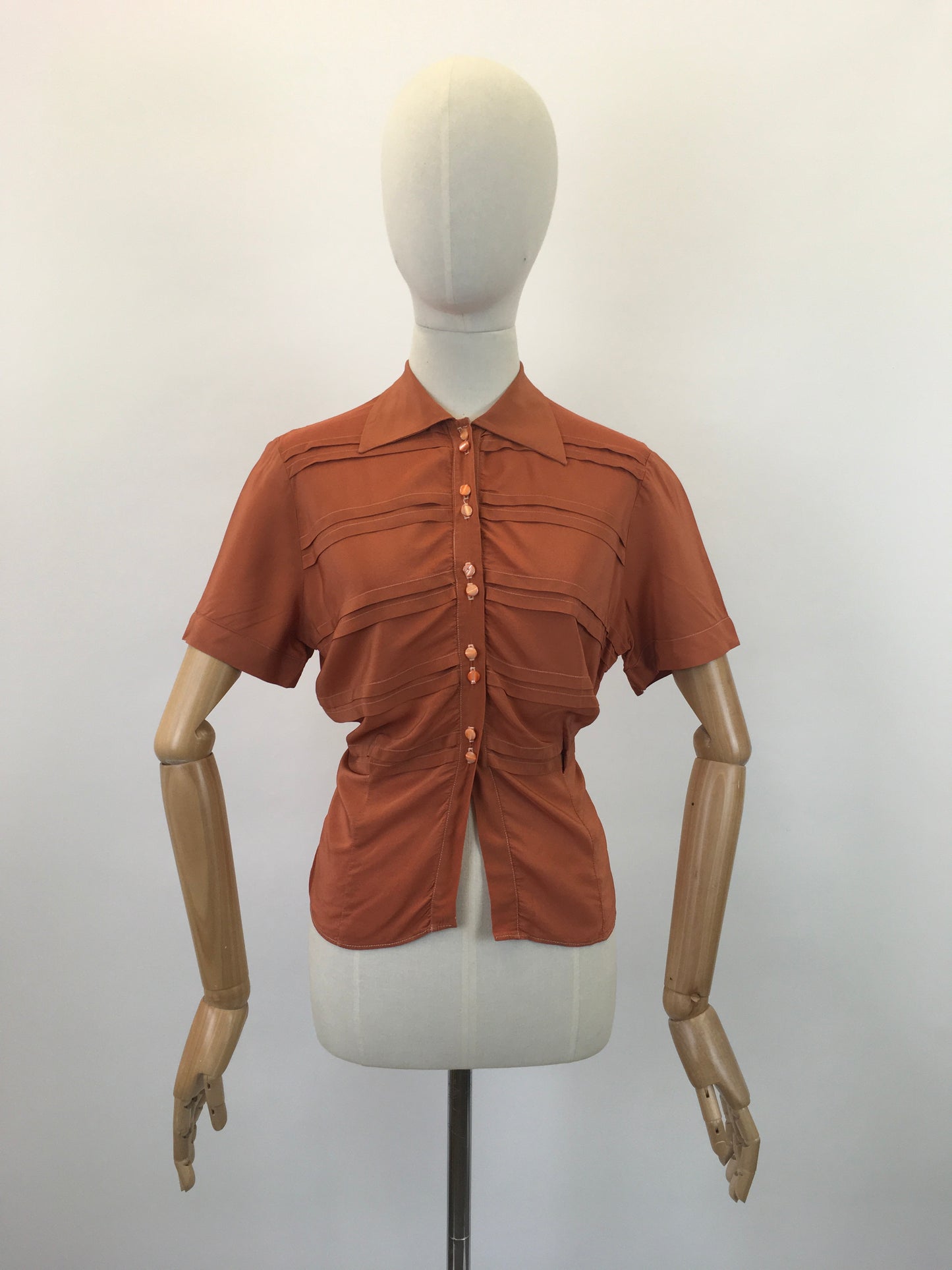 Original 1940's Stunning Silk Blouse by ' Judy Bond' - In A Warm Cinnamon Spice