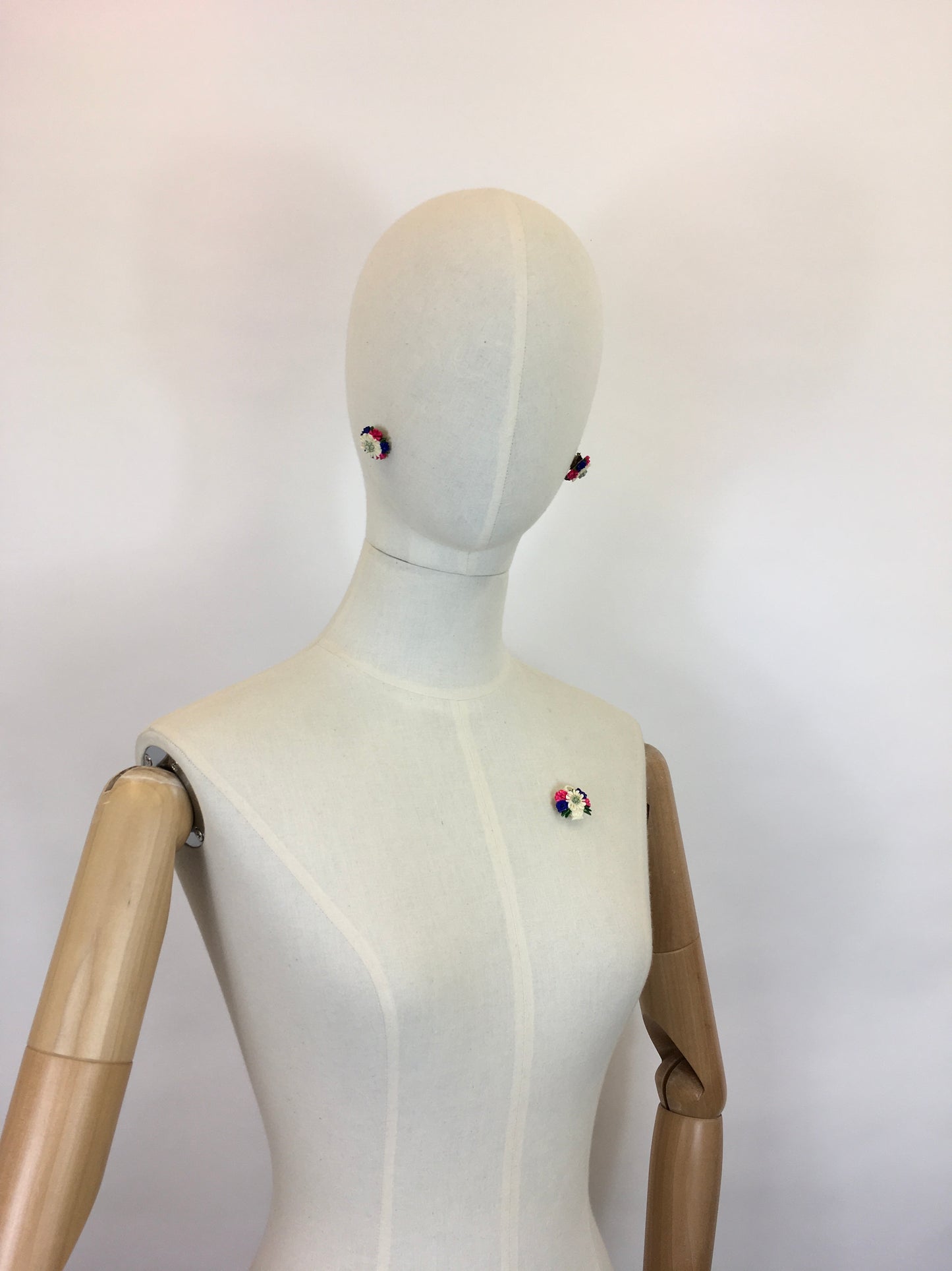 Original 1940s Earrings and Brooch Celluloid Set - With Beautifully Intricate Edelweiss Baskets and Sprawling Florals