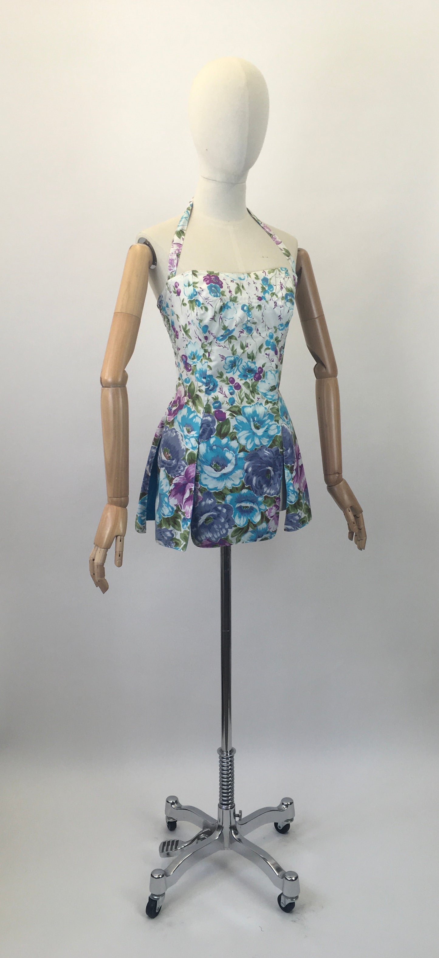 Original 1950's Fabulous Cotton Bathing Top - In Muted Berries, Turquoise and Green Florals
