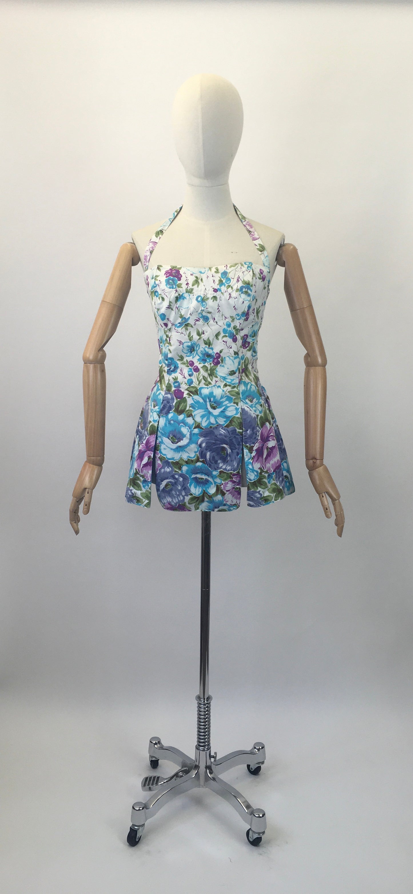 Original 1950's Fabulous Cotton Bathing Top - In Muted Berries, Turquoise and Green Florals